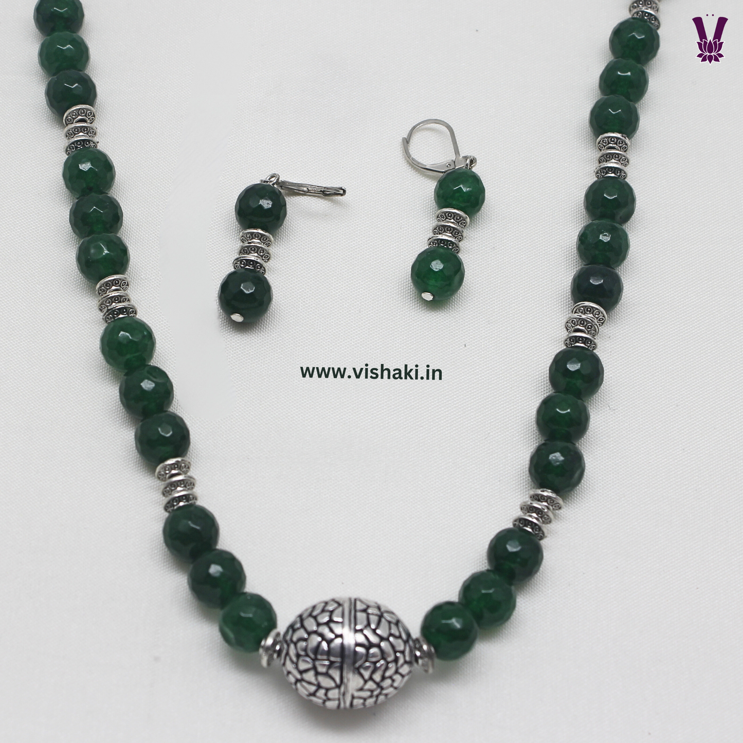 Mrudhvi Green Agate Long Necklace Set