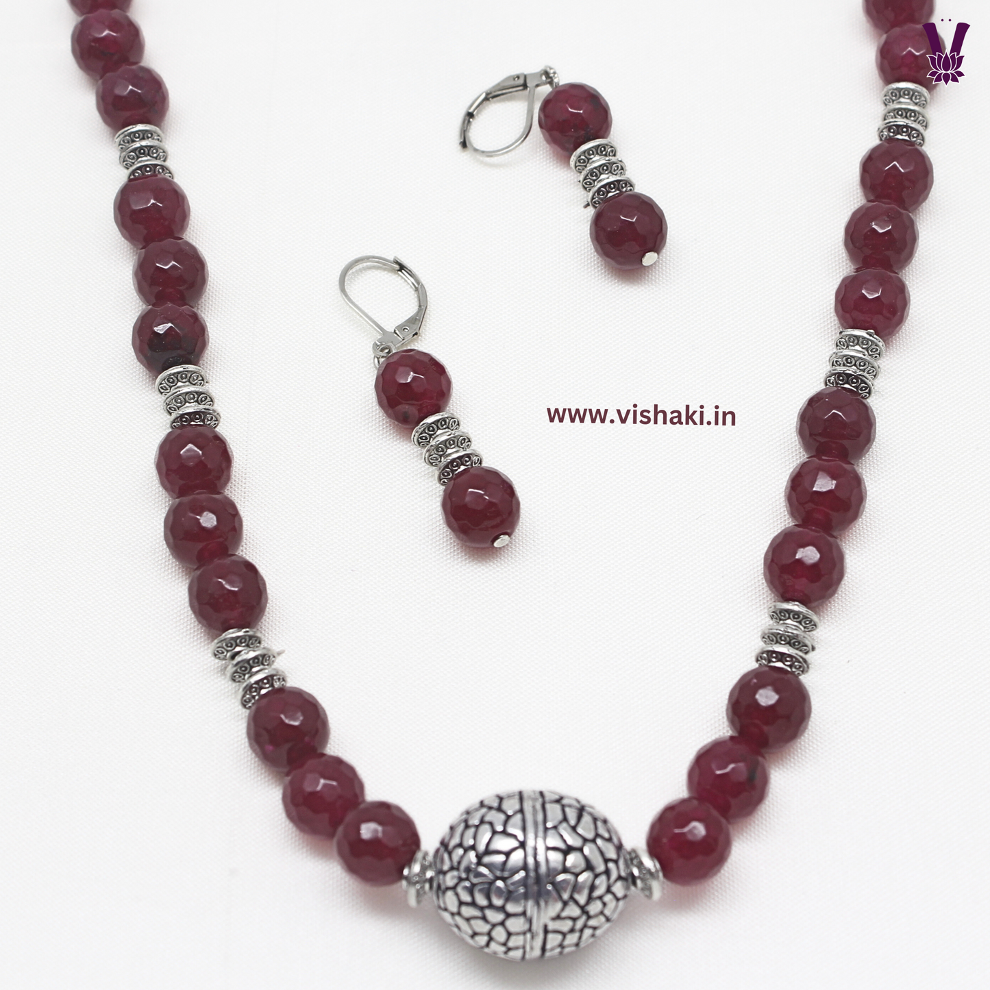 Mrudhvi Ruby Agate Long Necklace Set