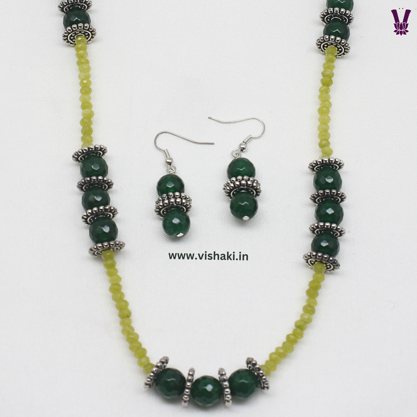 Mrudhvi Green Agate Long Necklace Set