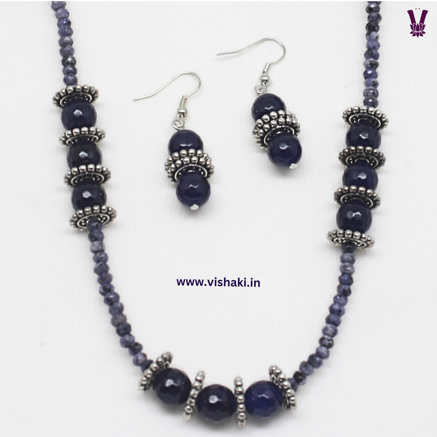 Mrudhvi Purple Agate Long Necklace Set