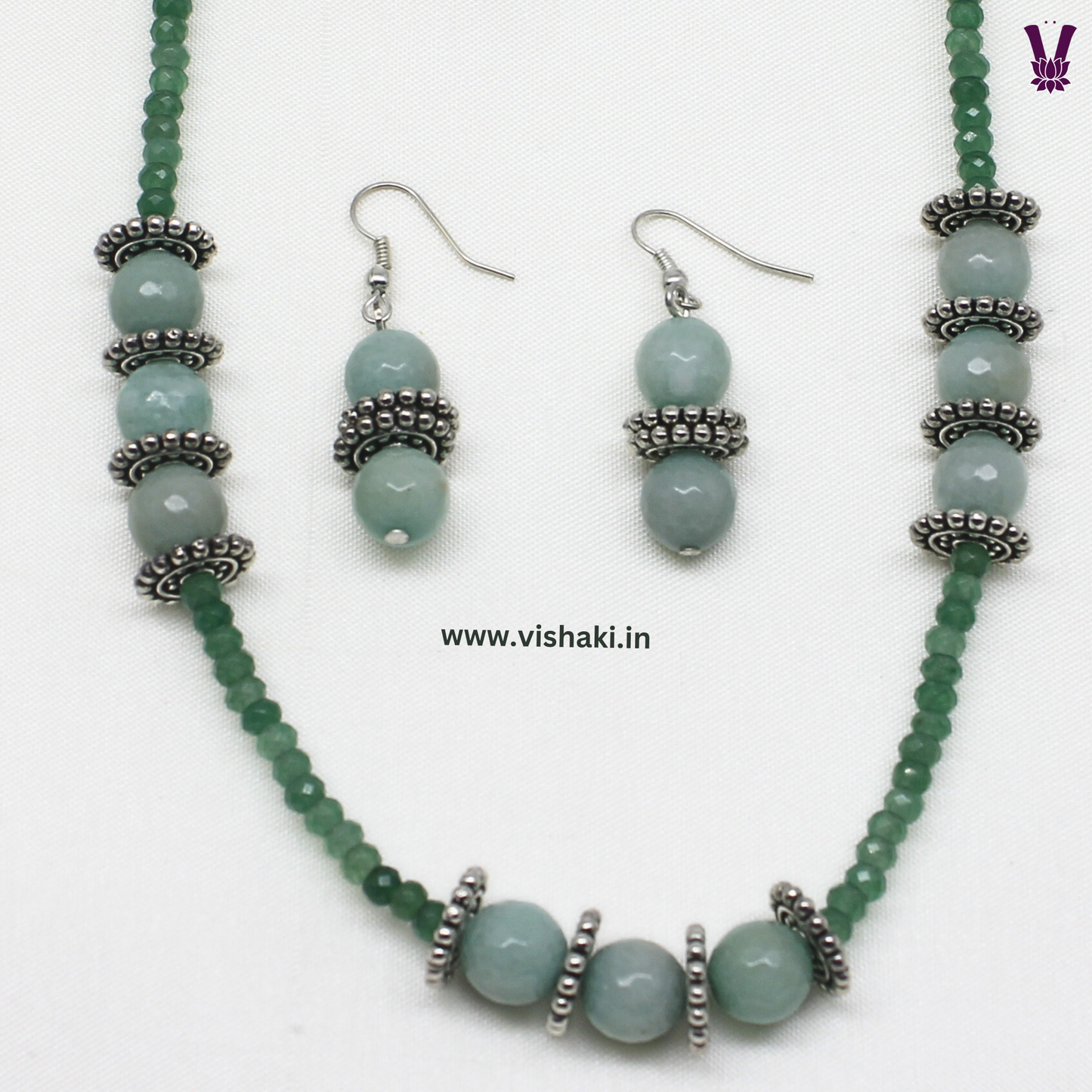 Mrudhvi Sea Green Agate Long Necklace Set