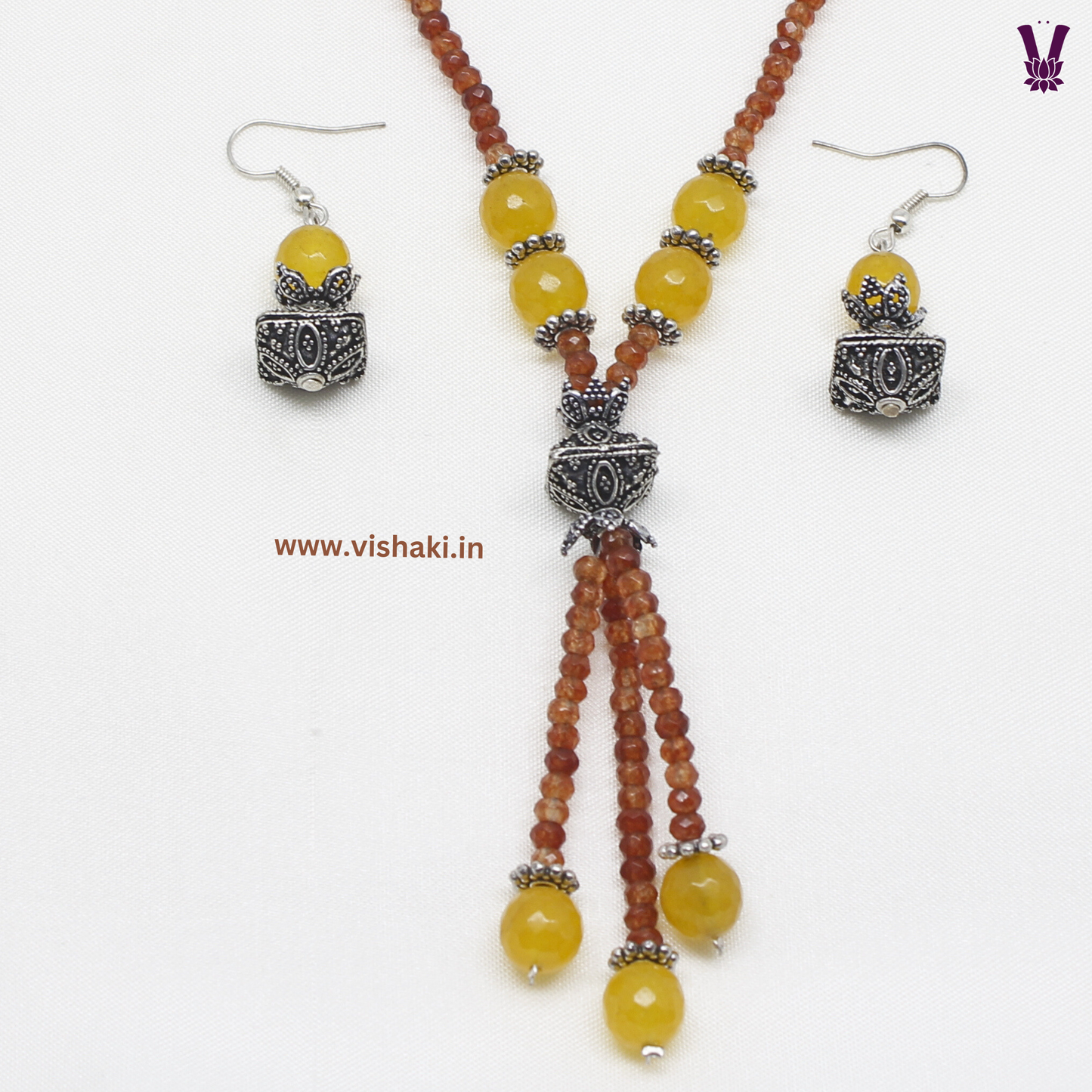 Mrudhvi Brown Agate Long Necklace Set