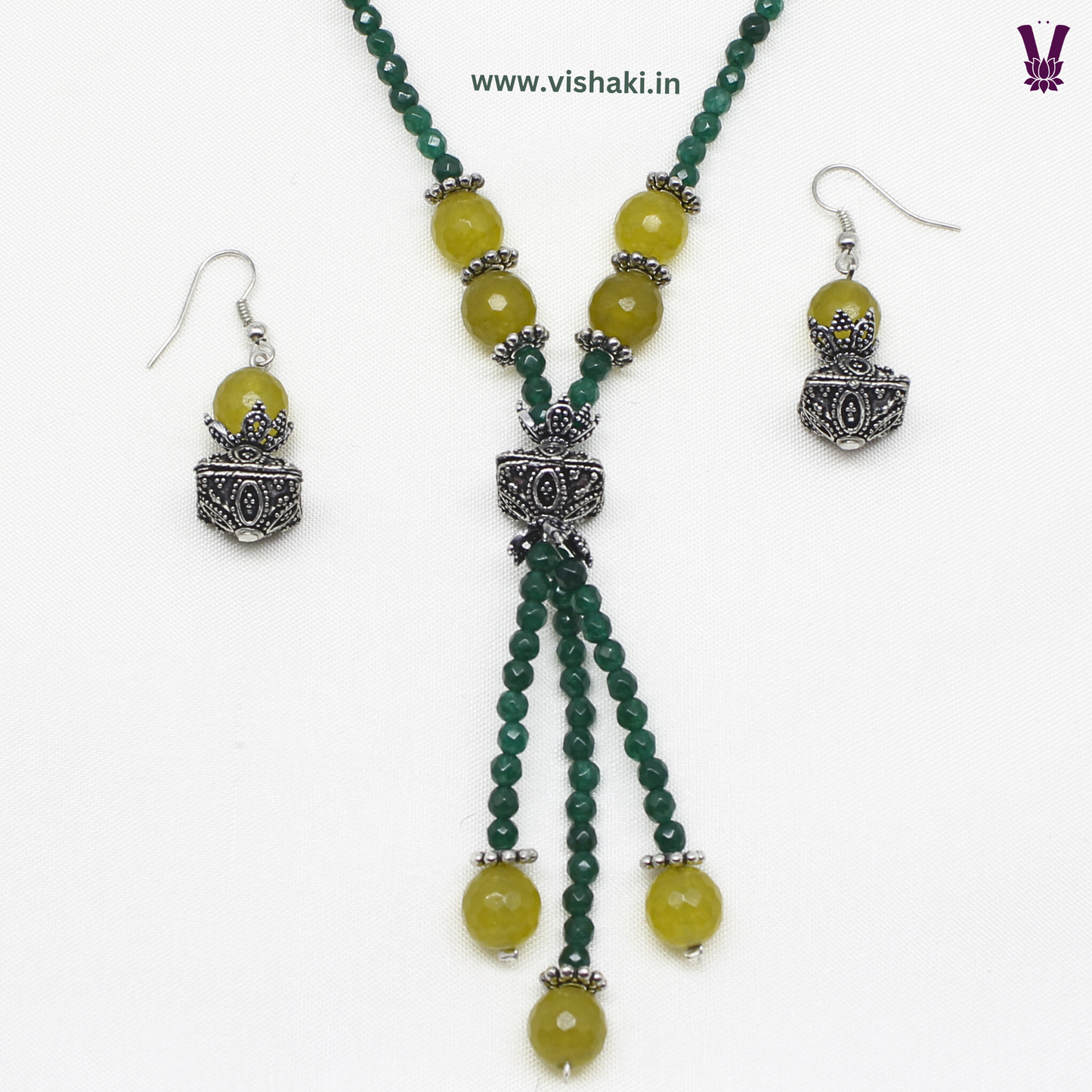 Mrudhvi Green Agate Long Necklace Set