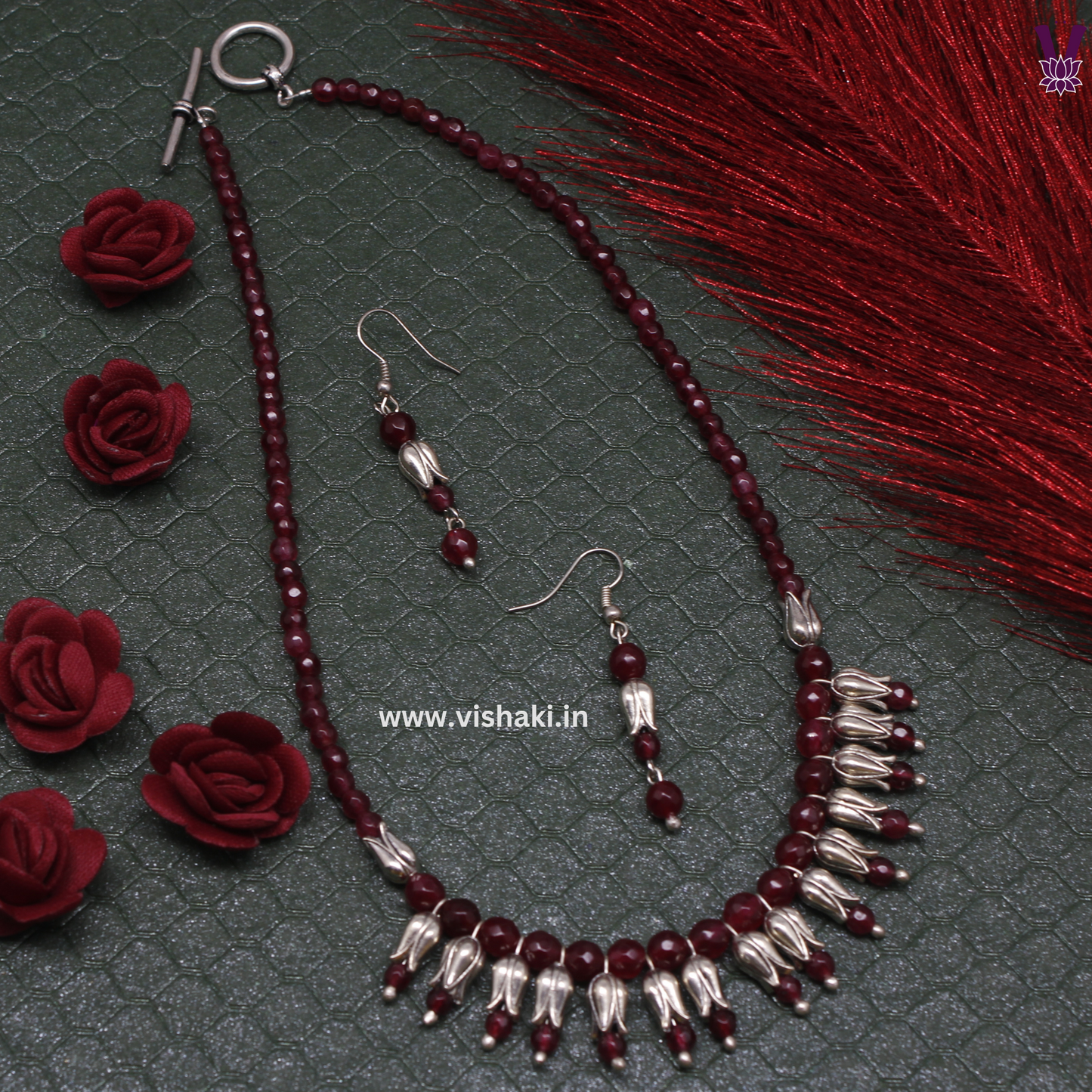 Mrudhvi Ruby Agate Choker Necklace Set