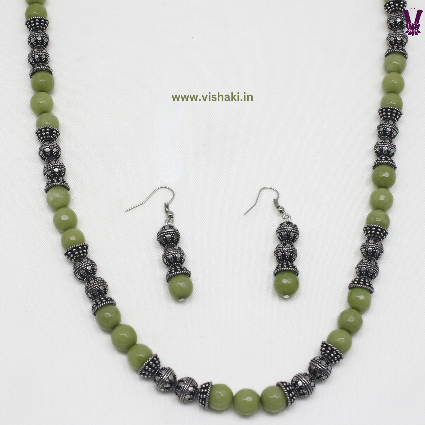 Mrudhvi Green Agate Long Necklace Set