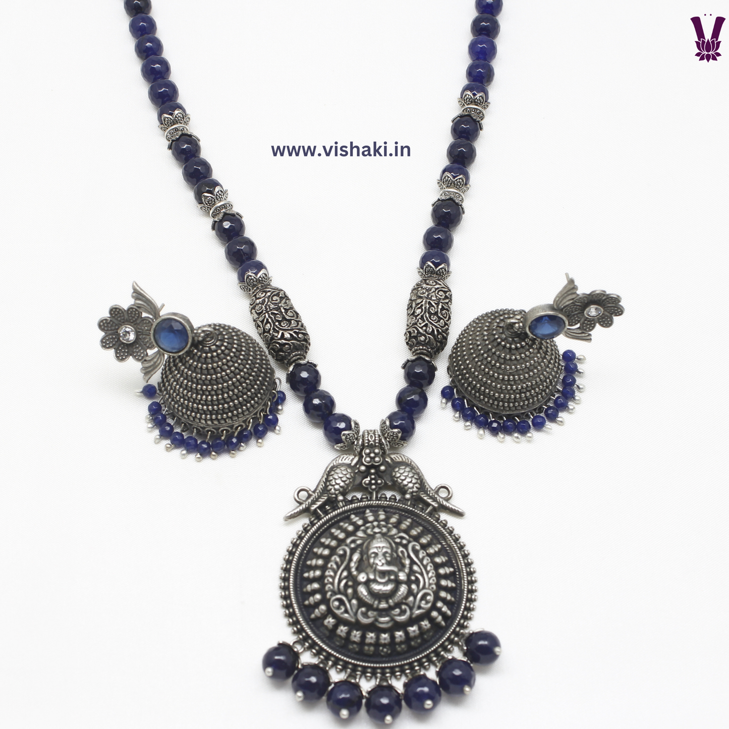 Mrudhvi Blue Agate Long Necklace Set