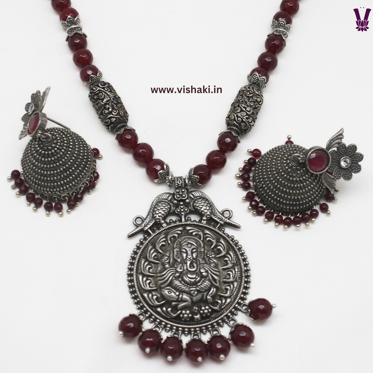 Mrudhvi Ruby Agate Long Necklace Set