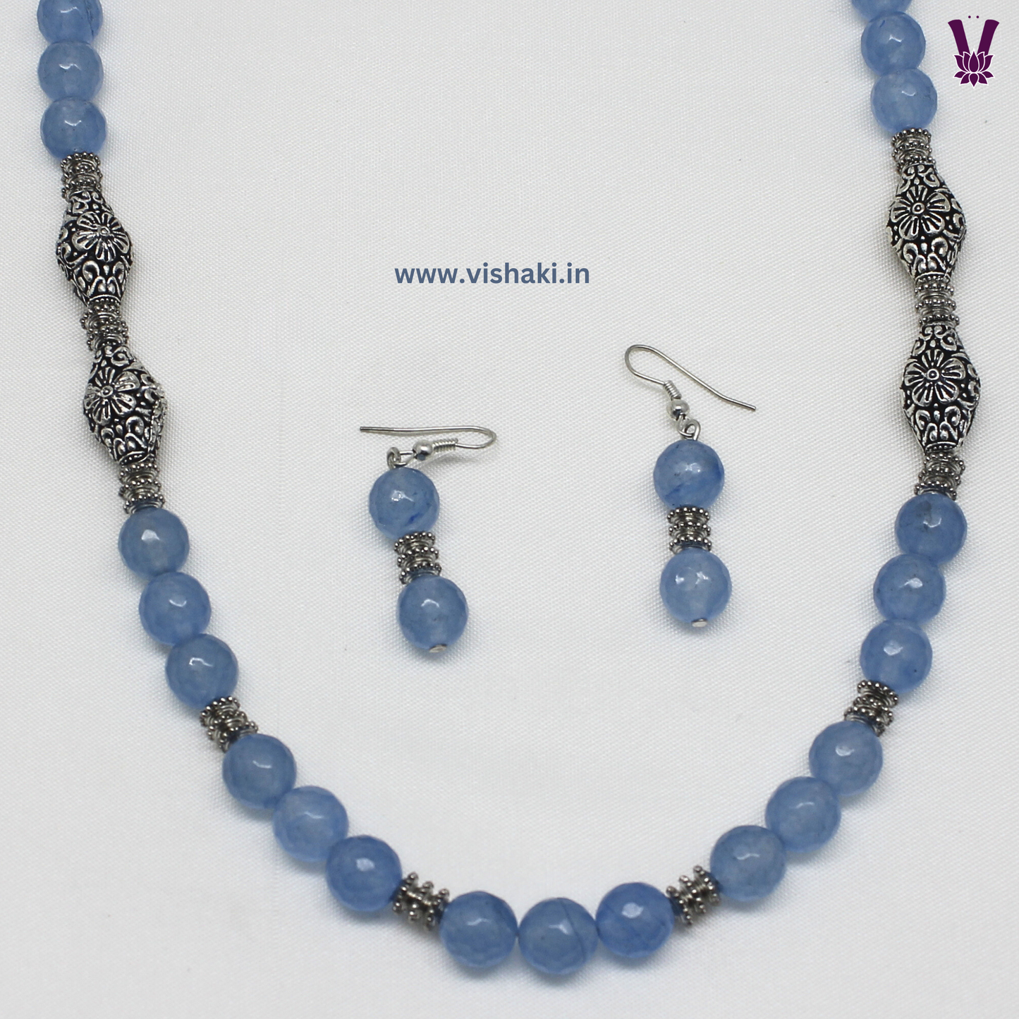Mrudhvi Blue Agate Long Necklace Set