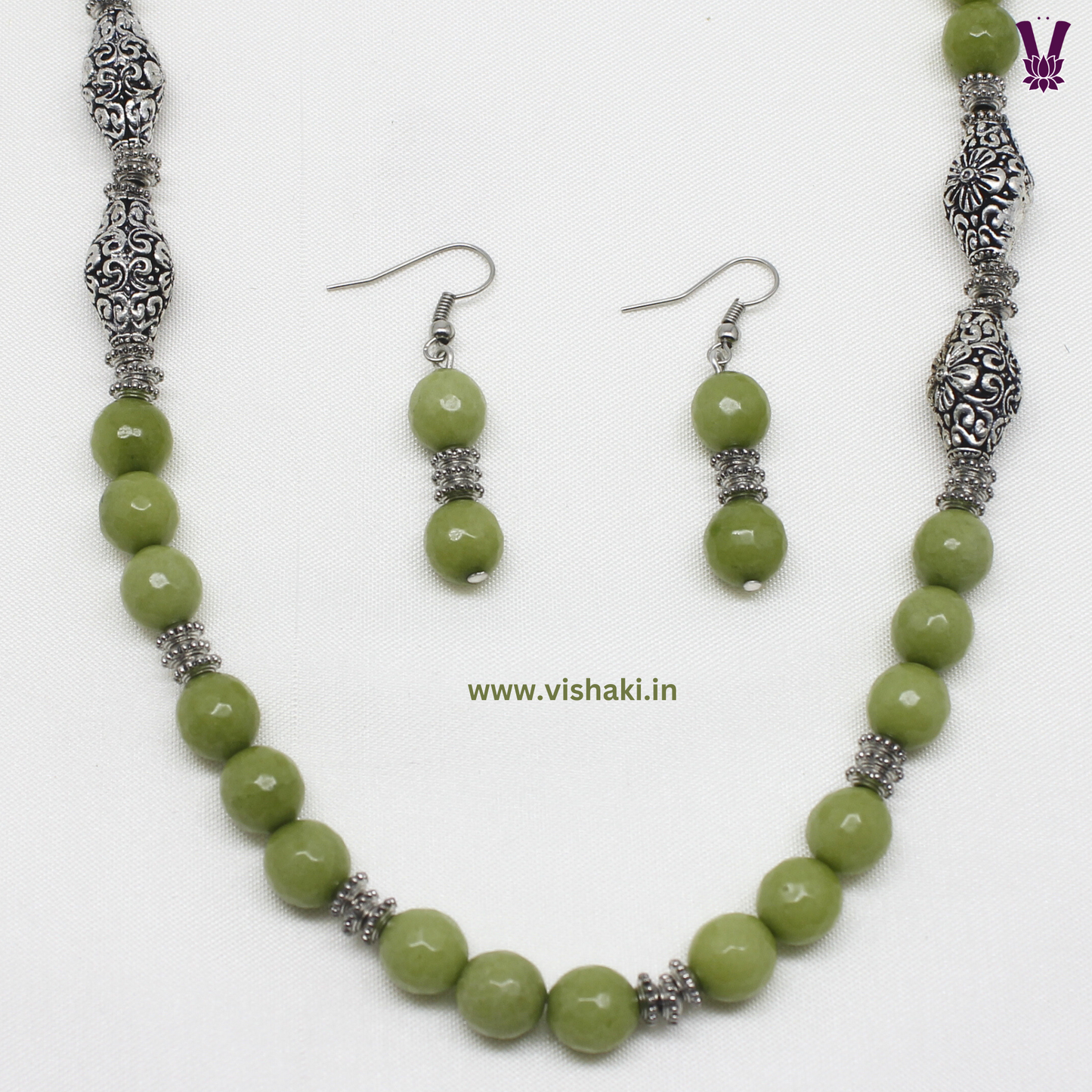 Mrudhvi Green Agate Long Necklace Set