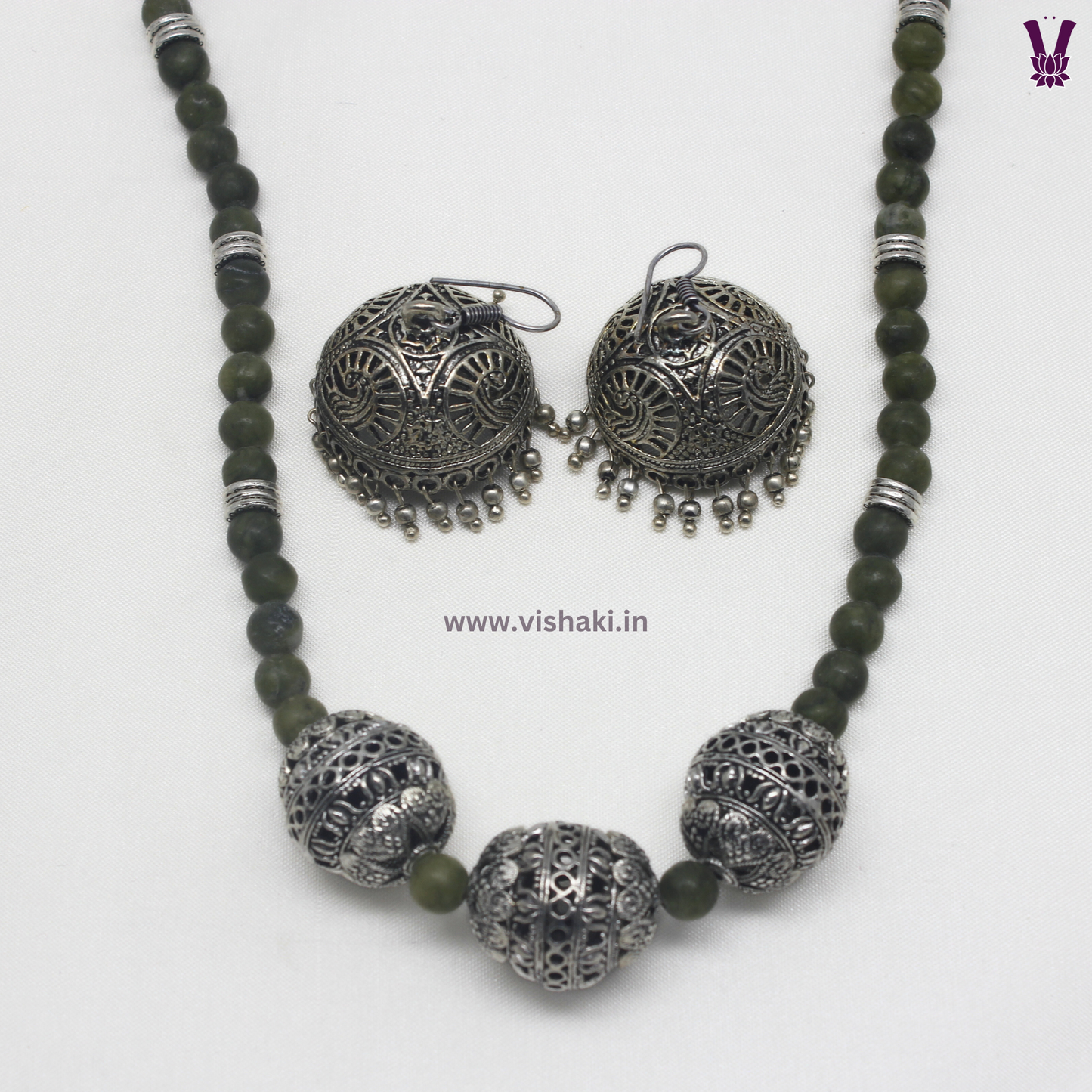 Mrudhvi Green Agate Long Necklace Set