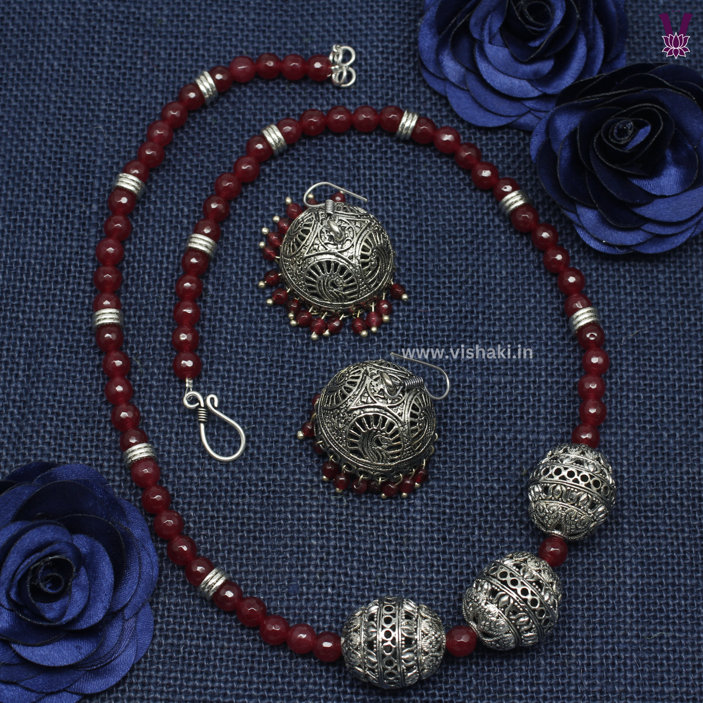 Mrudhvi Ruby Agate Long Necklace Set