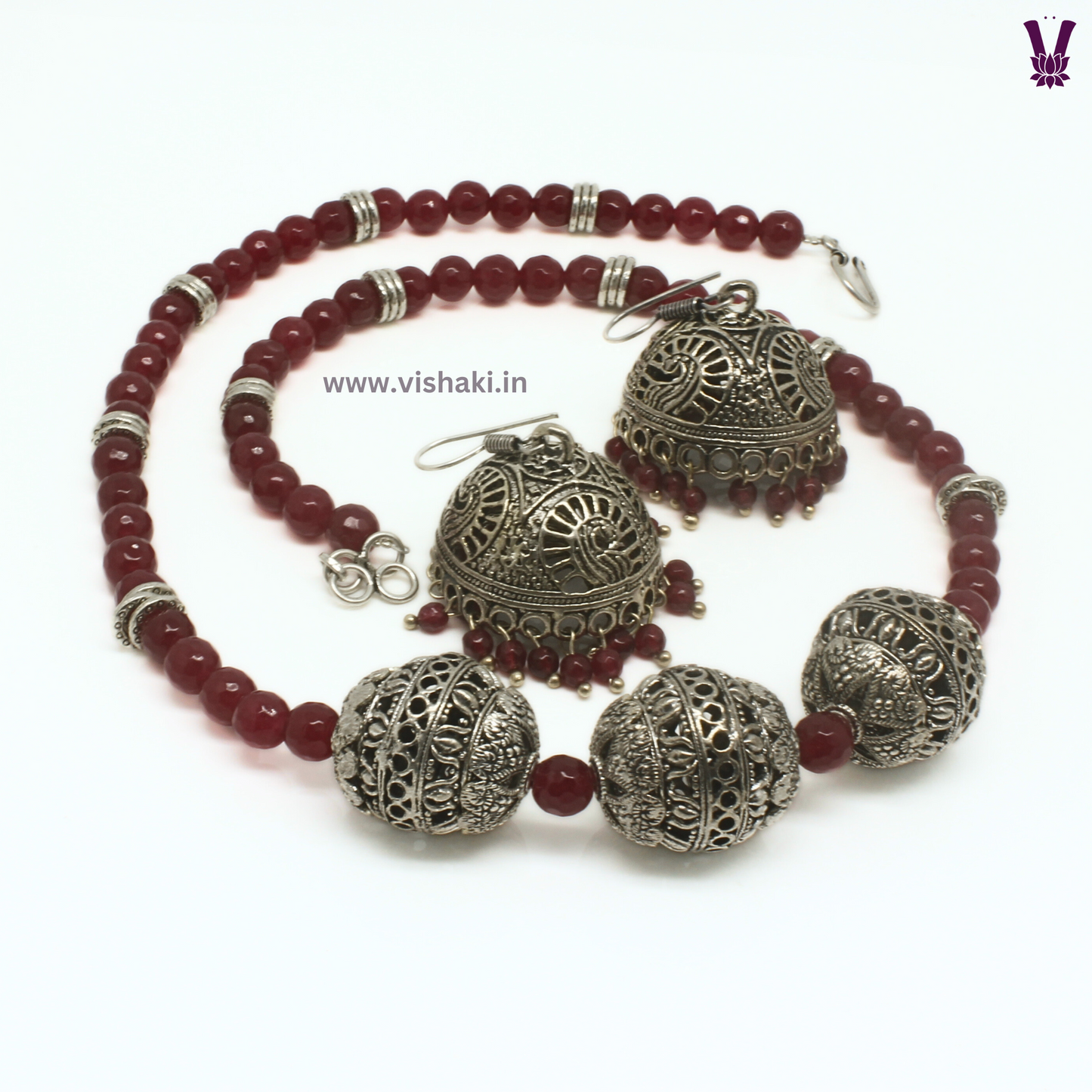 Mrudhvi Ruby Agate Long Necklace Set