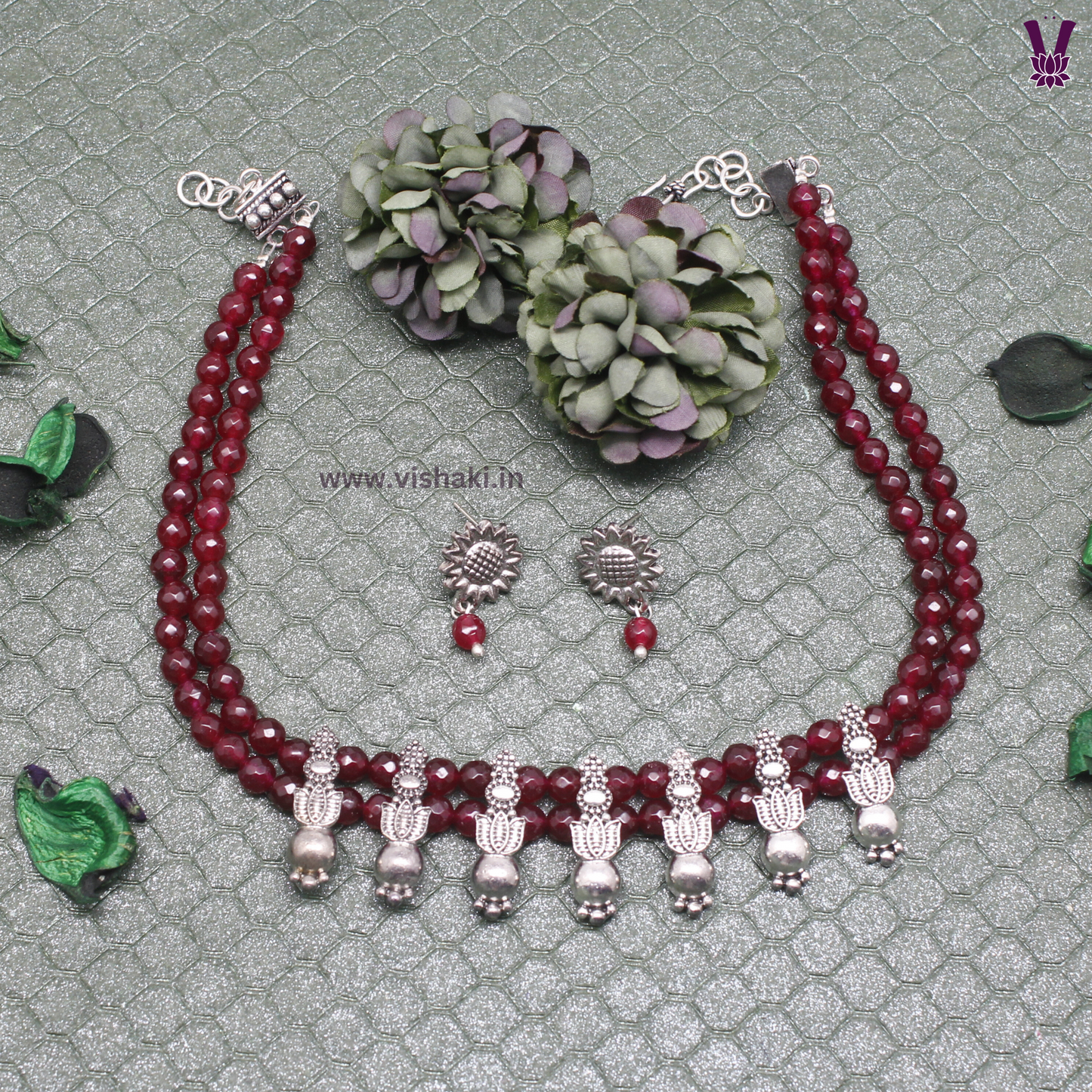 Mrudhvi Ruby Agate Choker Necklace Set