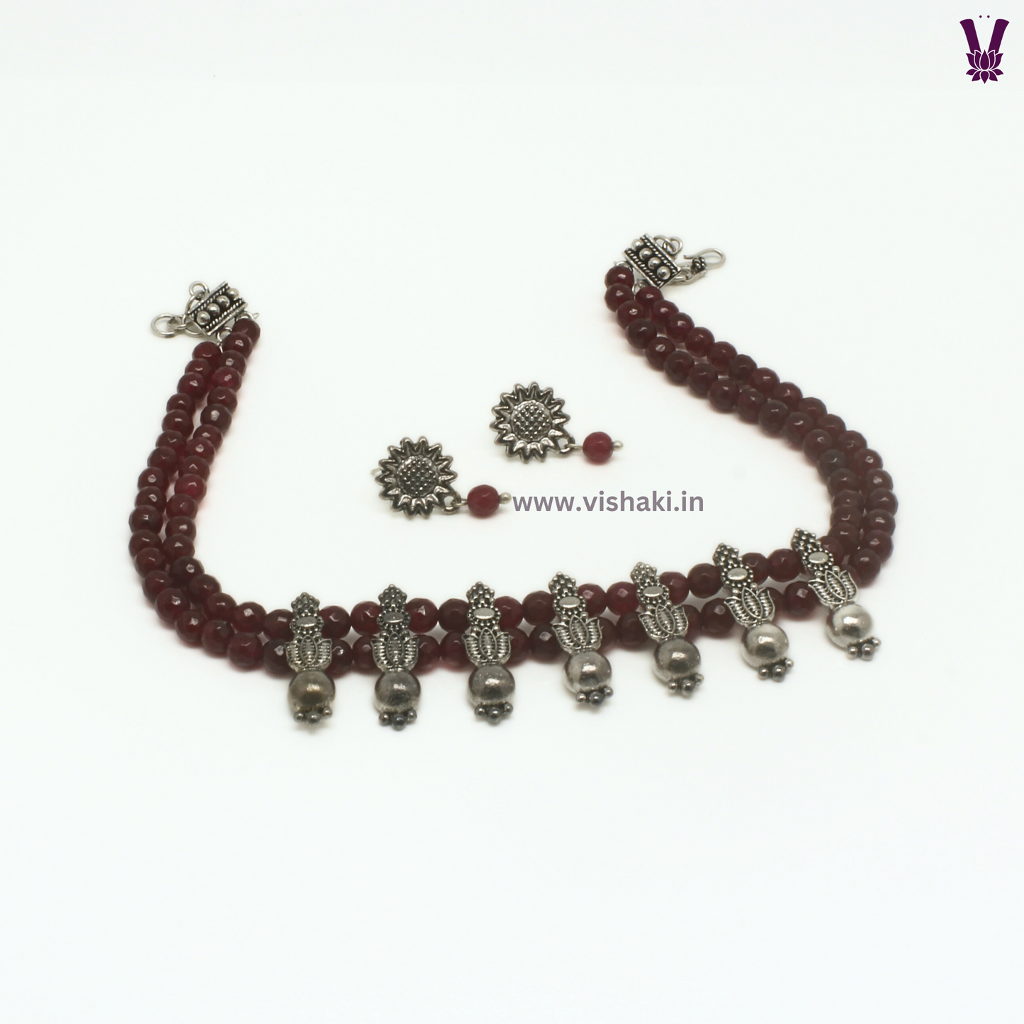 Mrudhvi Ruby Agate Choker Necklace Set