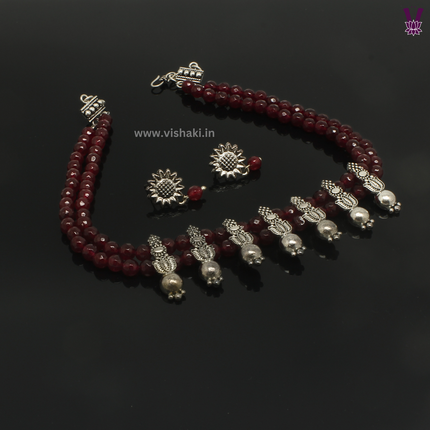 Mrudhvi Ruby Agate Choker Necklace Set