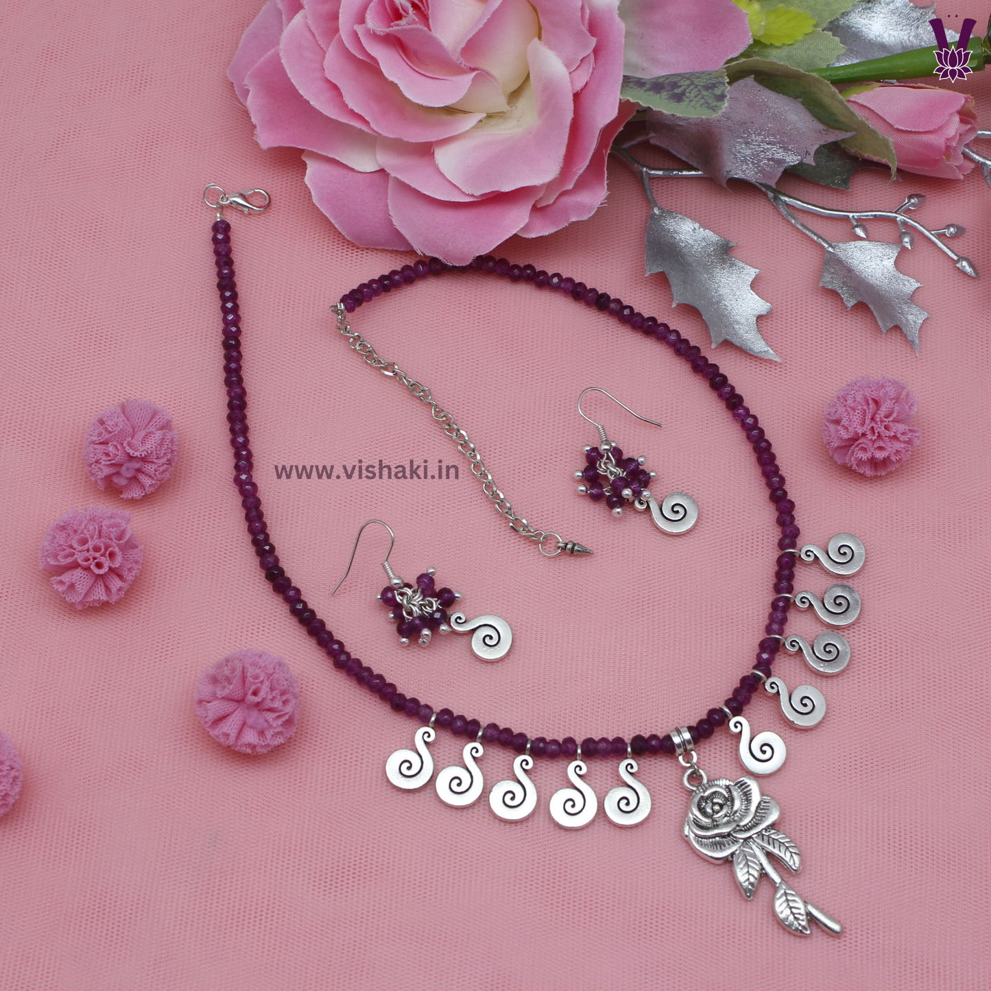 Mrudhvi Purple Agate Choker Necklace Set