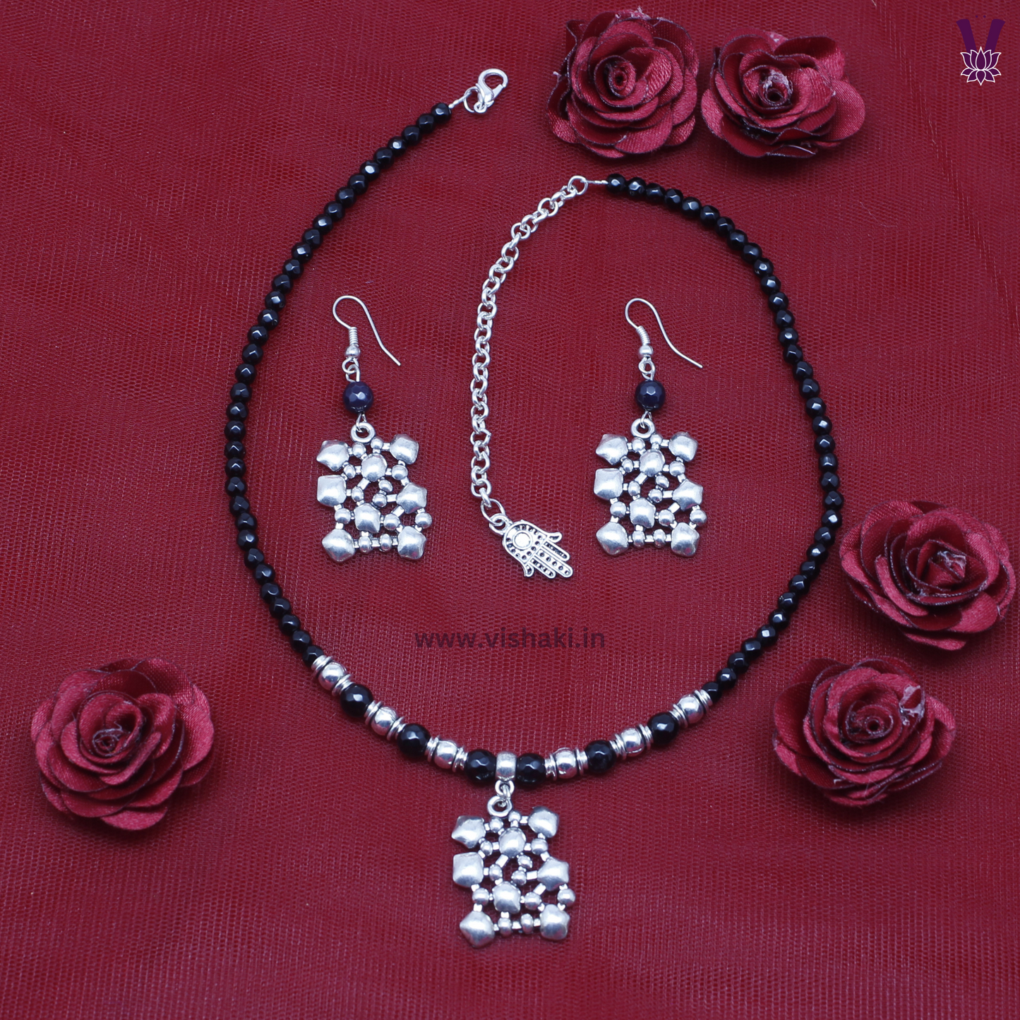 Mrudhvi Black Agate Choker Necklace Set