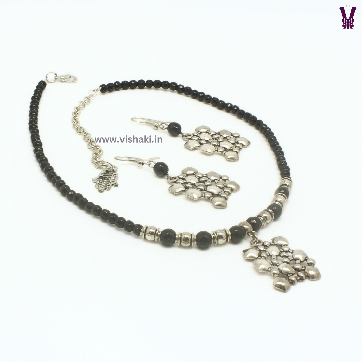 Mrudhvi Black Agate Choker Necklace Set