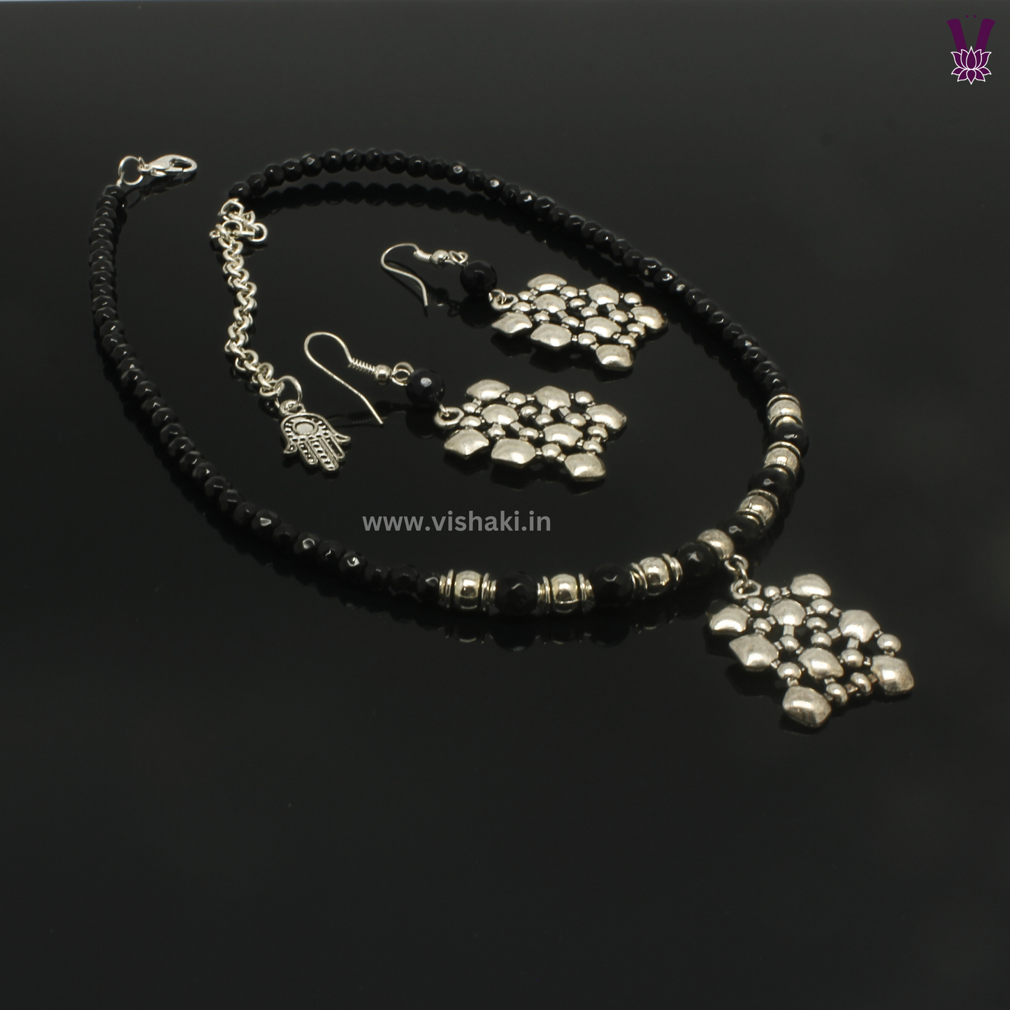 Mrudhvi Black Agate Choker Necklace Set