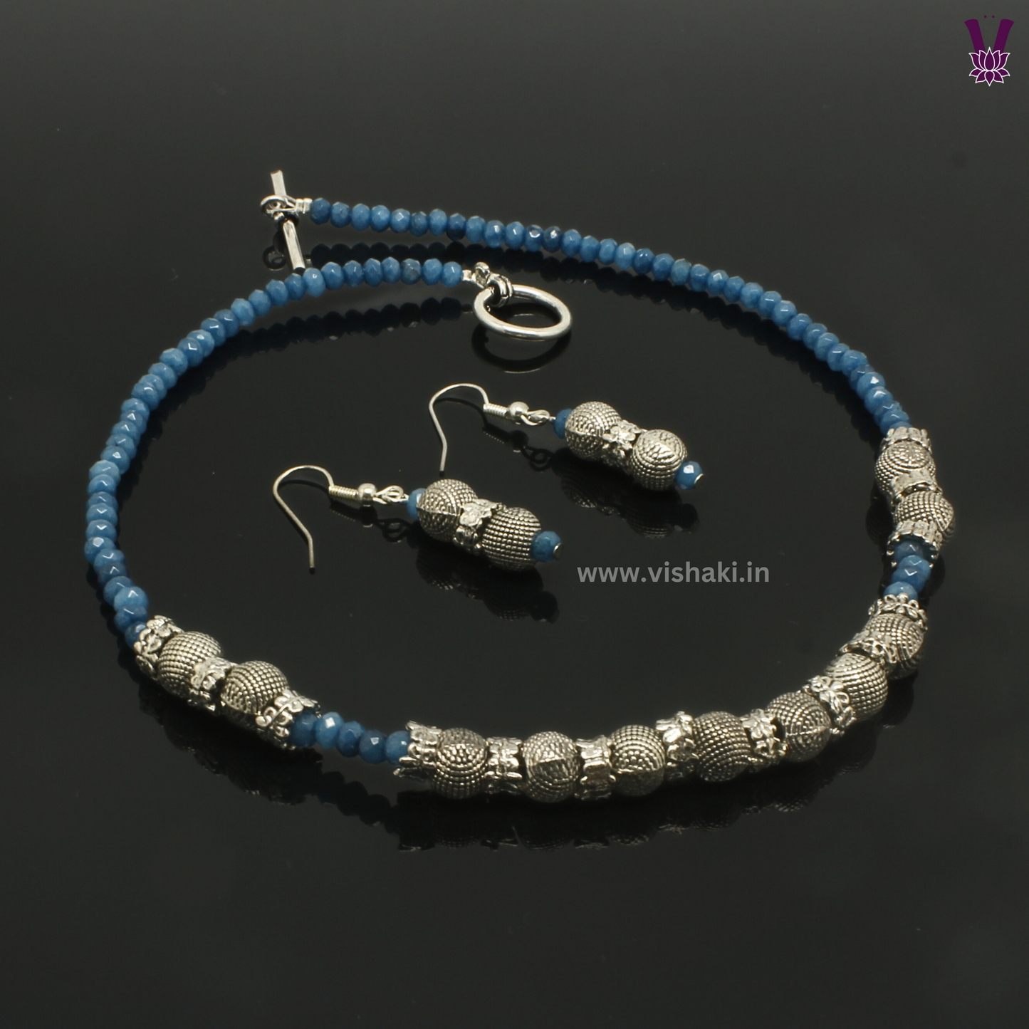 Mrudhvi Blue Agate Choker Necklace Set