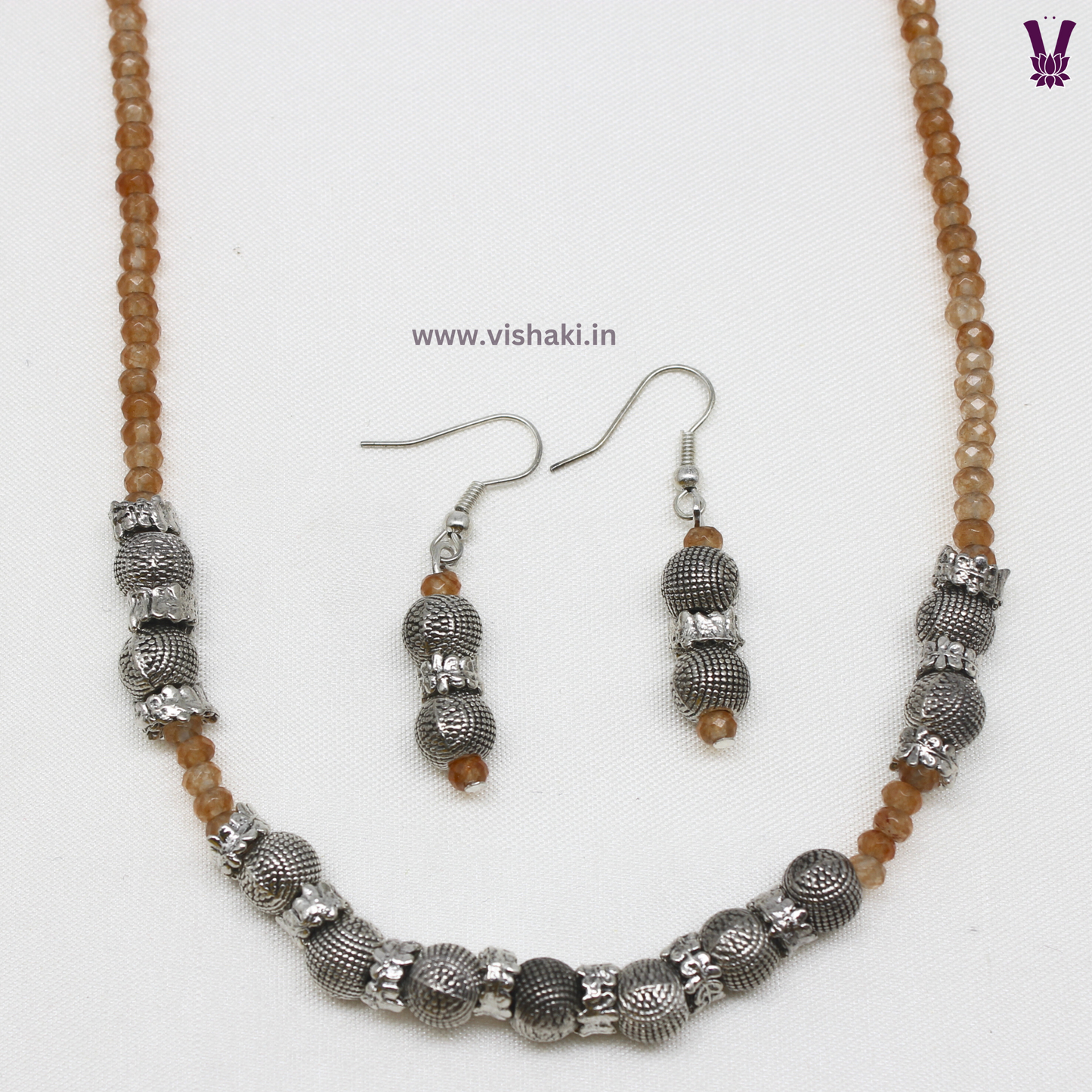 Mrudhvi Brown Agate Choker Necklace Set