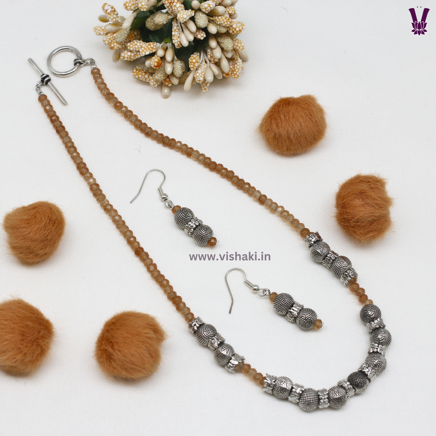 Mrudhvi Brown Agate Choker Necklace Set