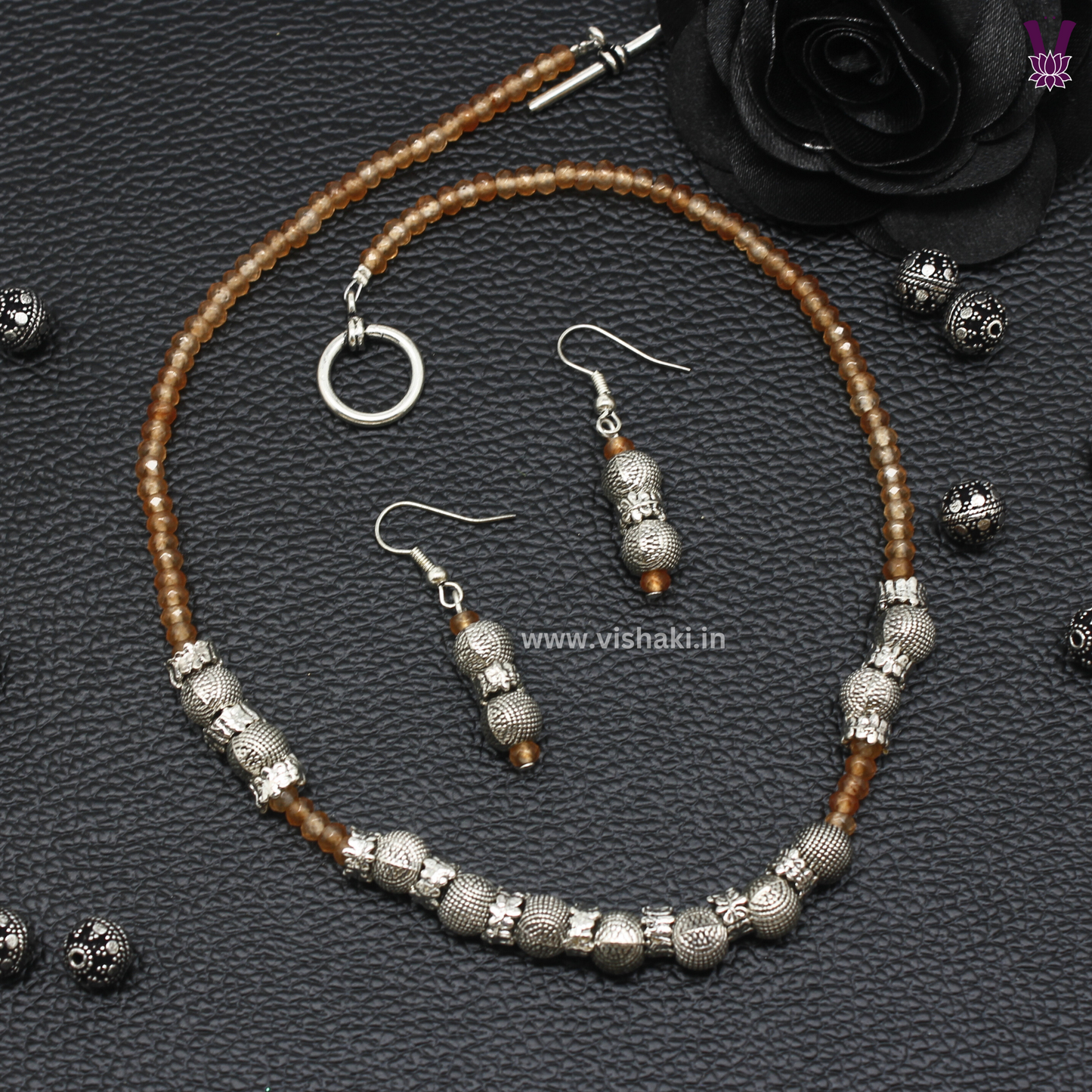 Mrudhvi Brown Agate Choker Necklace Set