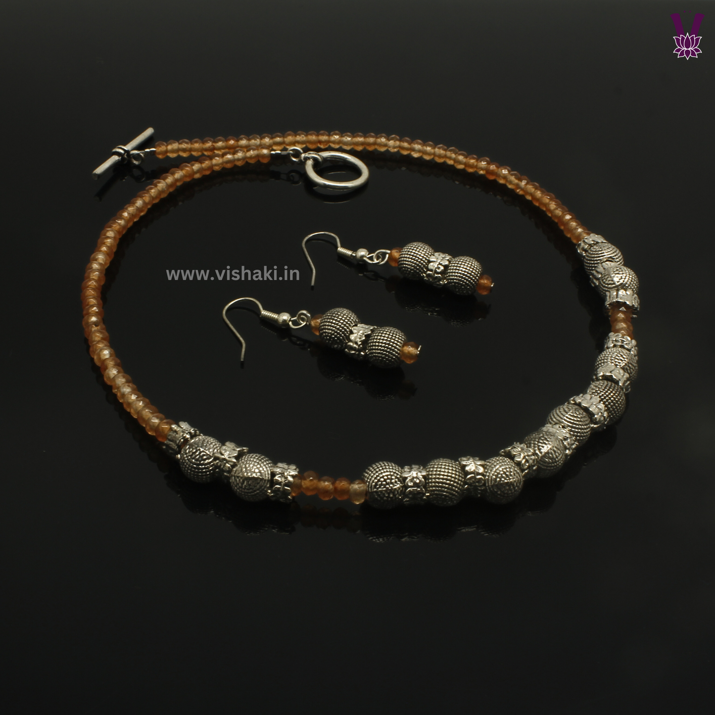 Mrudhvi Brown Agate Choker Necklace Set