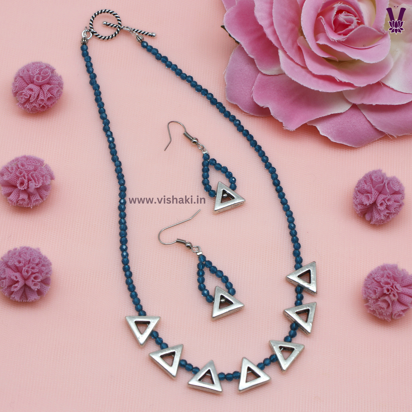Mrudhvi Sea Green Agate Choker Necklace Set