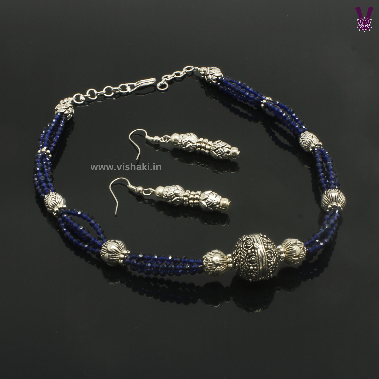 Mrudhvi Blue Agate Choker Necklace Set