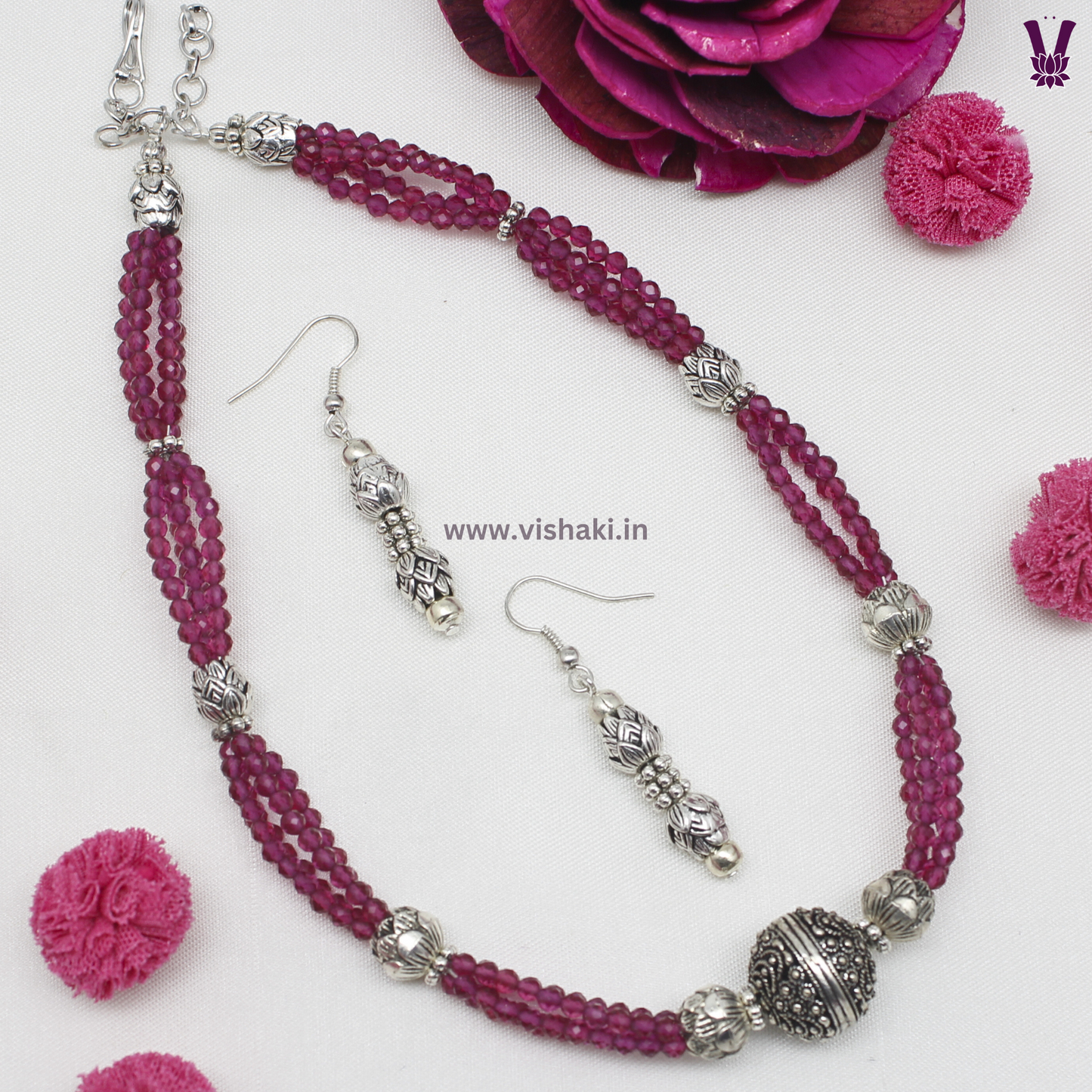Mrudhvi Ruby Agate Choker Necklace Set