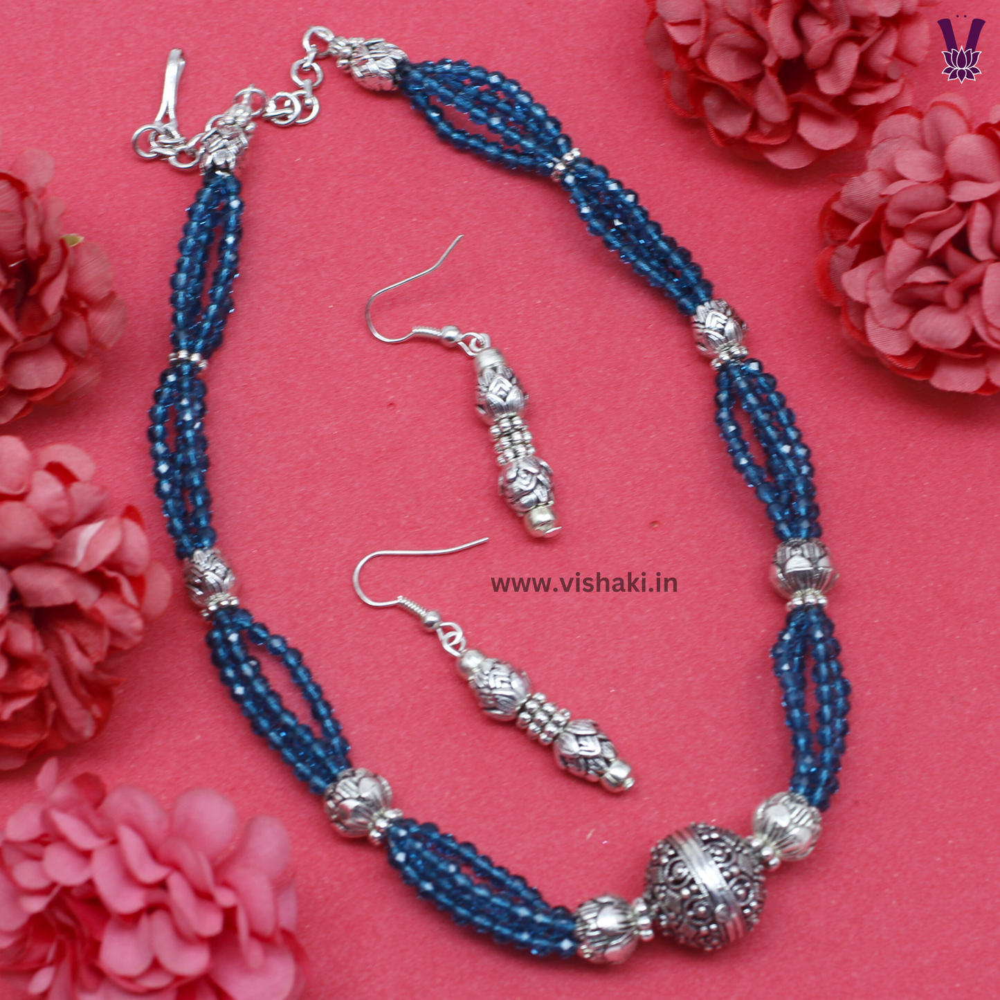 Mrudhvi Sea Green Agate Choker Necklace Set