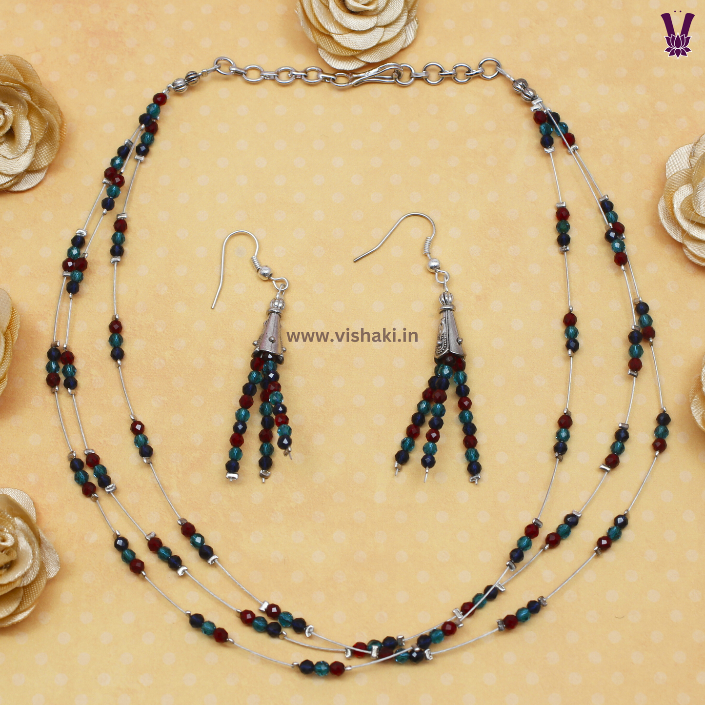 Mrudhvi Tricolor Agate Choker Necklace Set