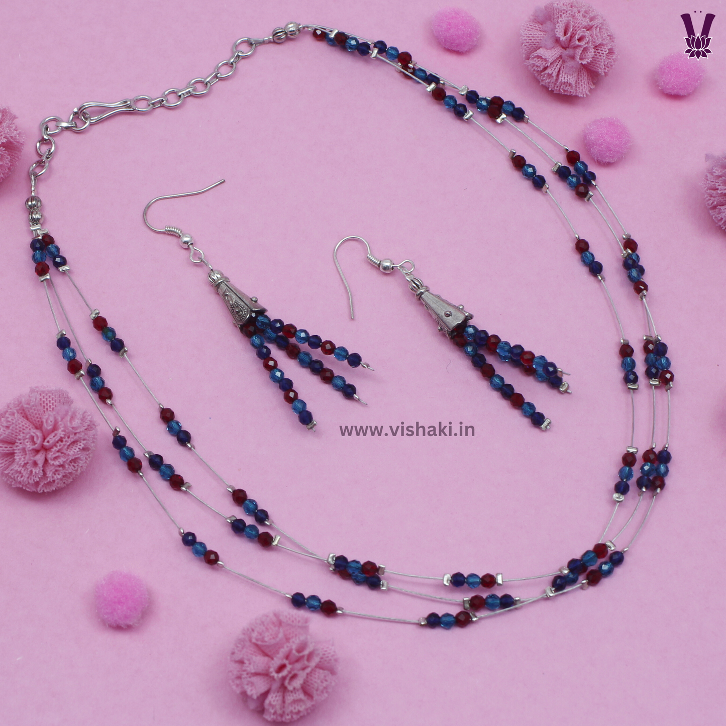 Mrudhvi Tricolor Agate Choker Necklace Set