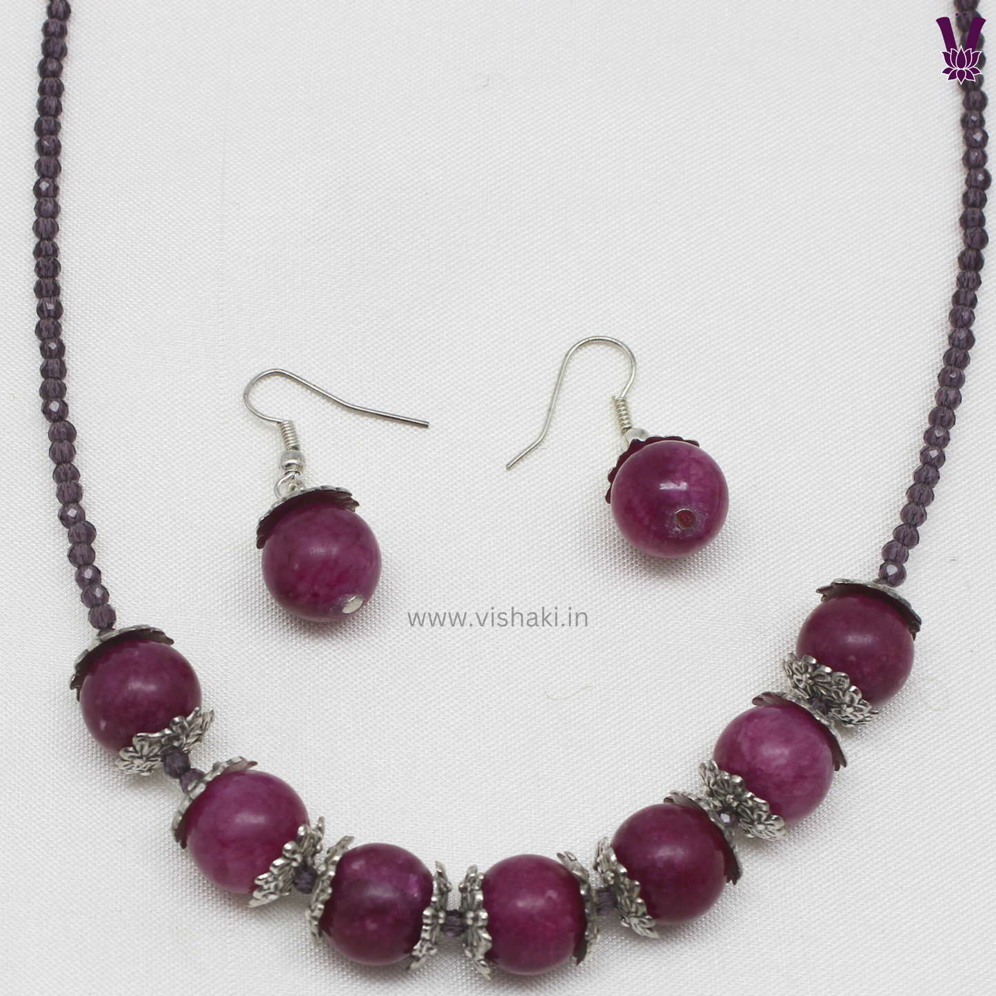 Mrudhvi Purple and Pink Agate Choker Necklace Set