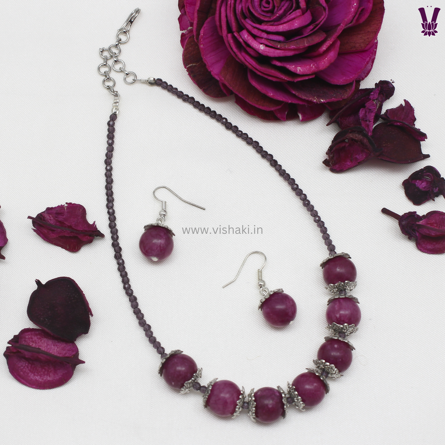 Mrudhvi Purple and Pink Agate Choker Necklace Set