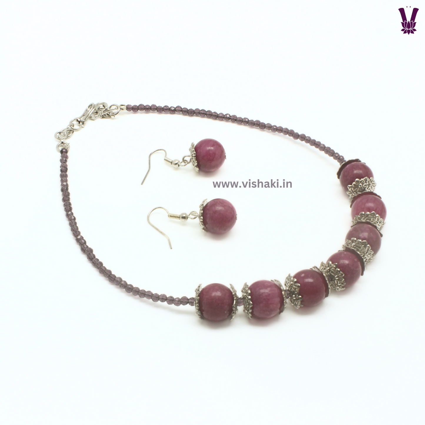 Mrudhvi Purple and Pink Agate Choker Necklace Set