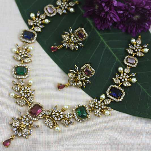Navaratna Antique Matte Necklace Set