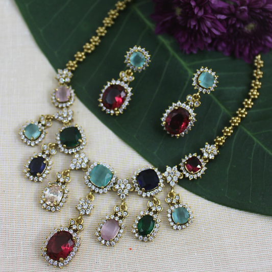 Navaratna Antique Matte Necklace Set