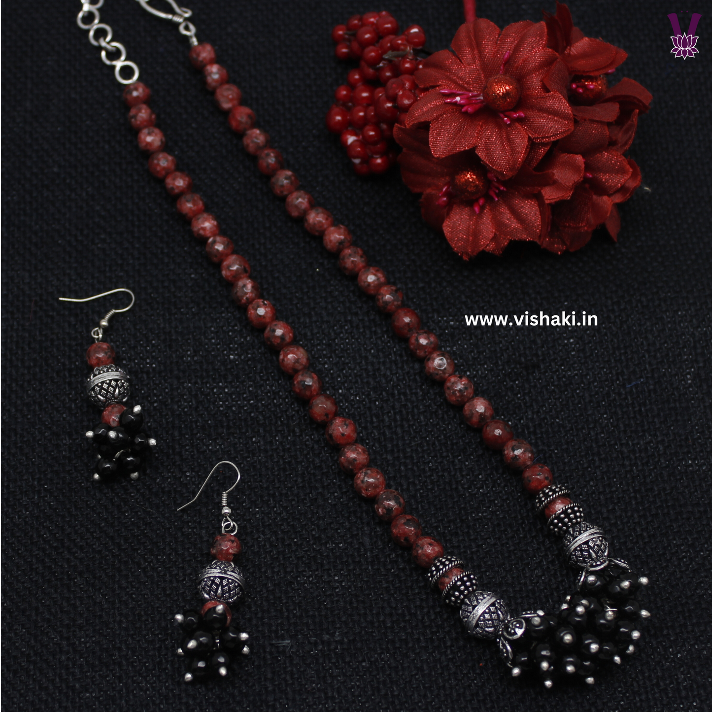 Mrudhvi Maroon Agate Short Necklace Set