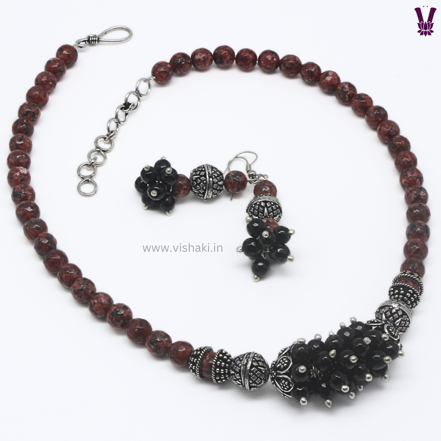 Mrudhvi Maroon Agate Short Necklace Set