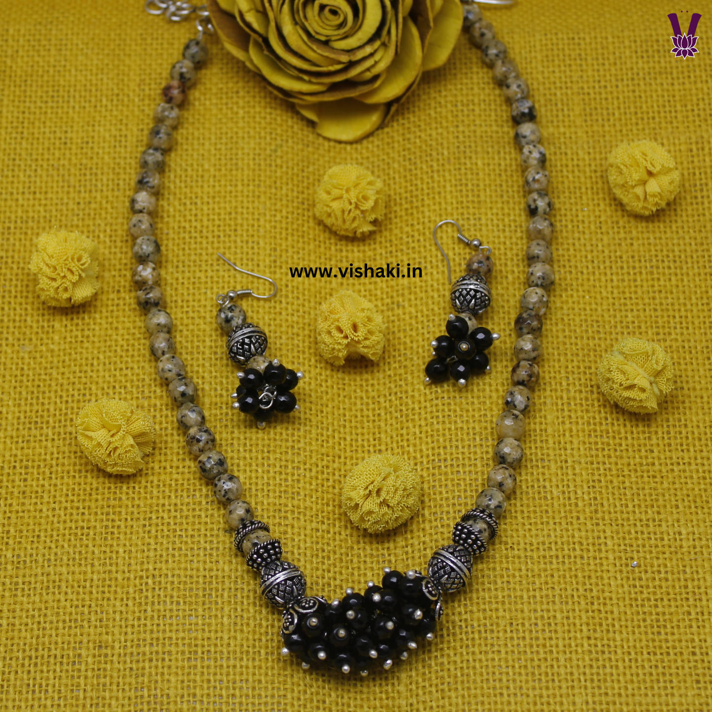 Mrudhvi Yellow Agate Short Necklace Set