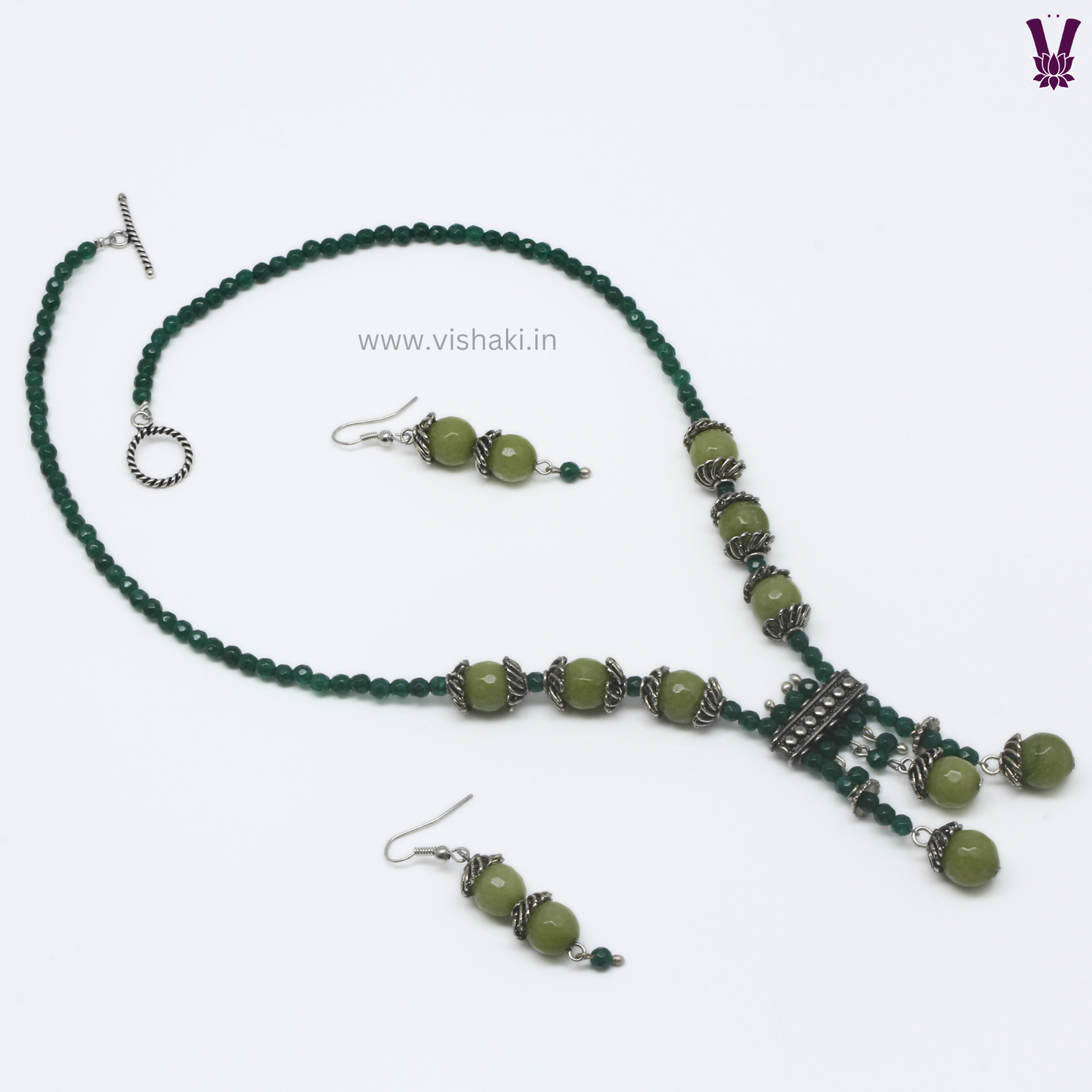 Mrudhvi Green Agate Short Necklace Set