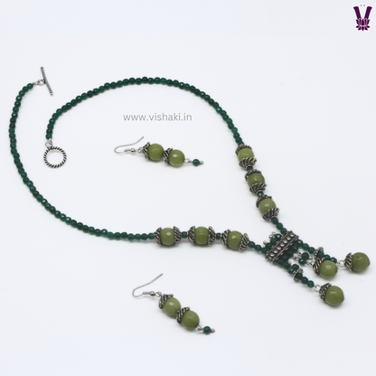 Mrudhvi Green Agate Short Necklace Set