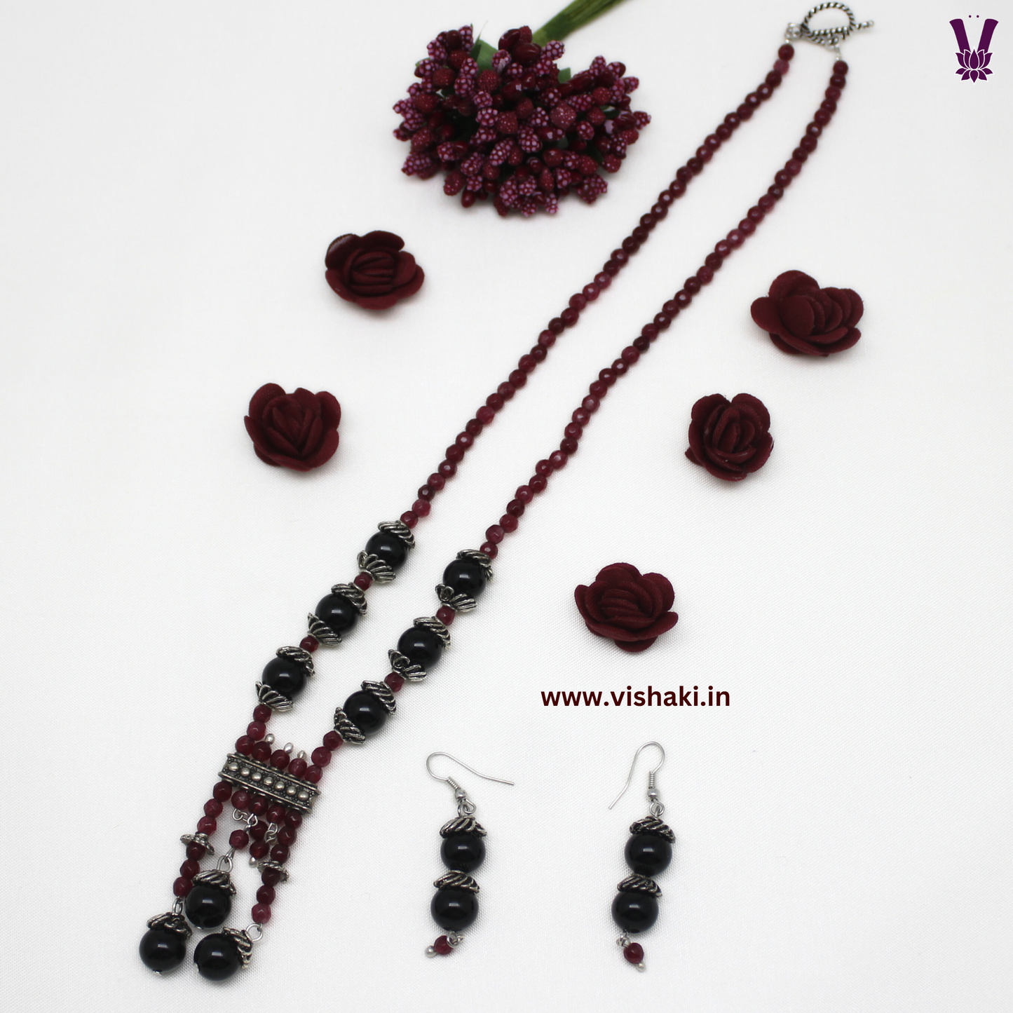 Mrudhvi Ruby Agate Short Necklace Set