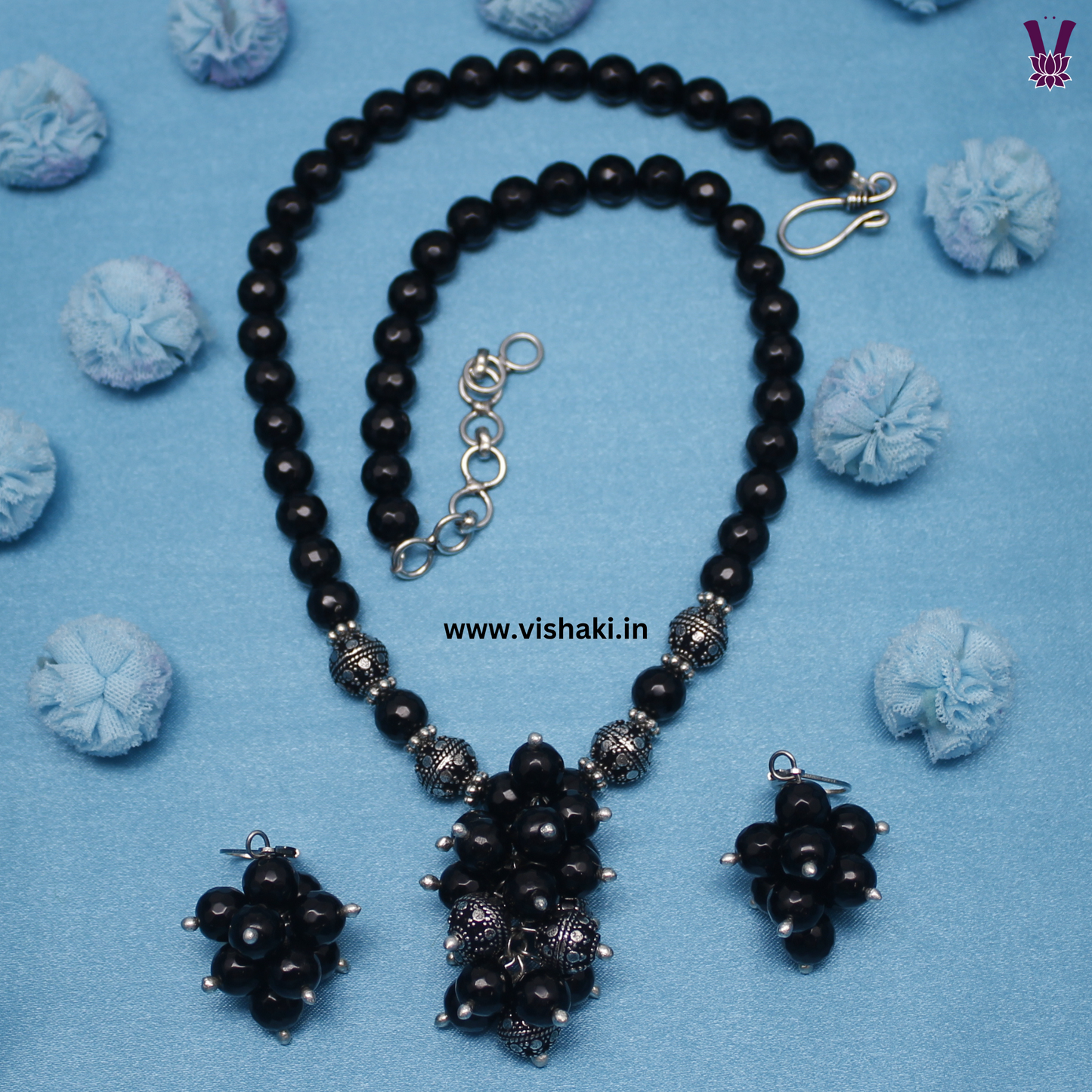 Mrudhvi Black Agate Short Necklace Set