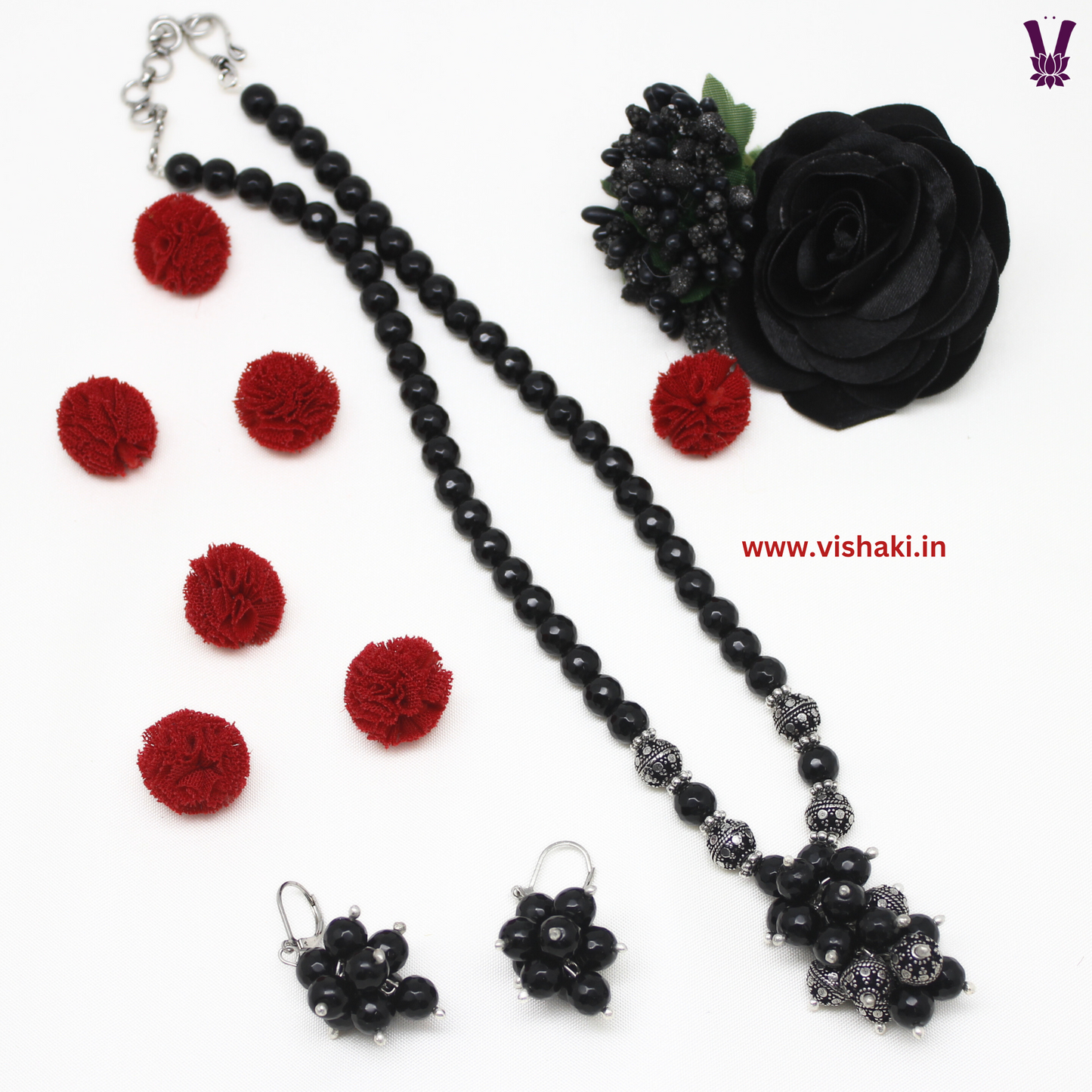 Mrudhvi Black Agate Short Necklace Set