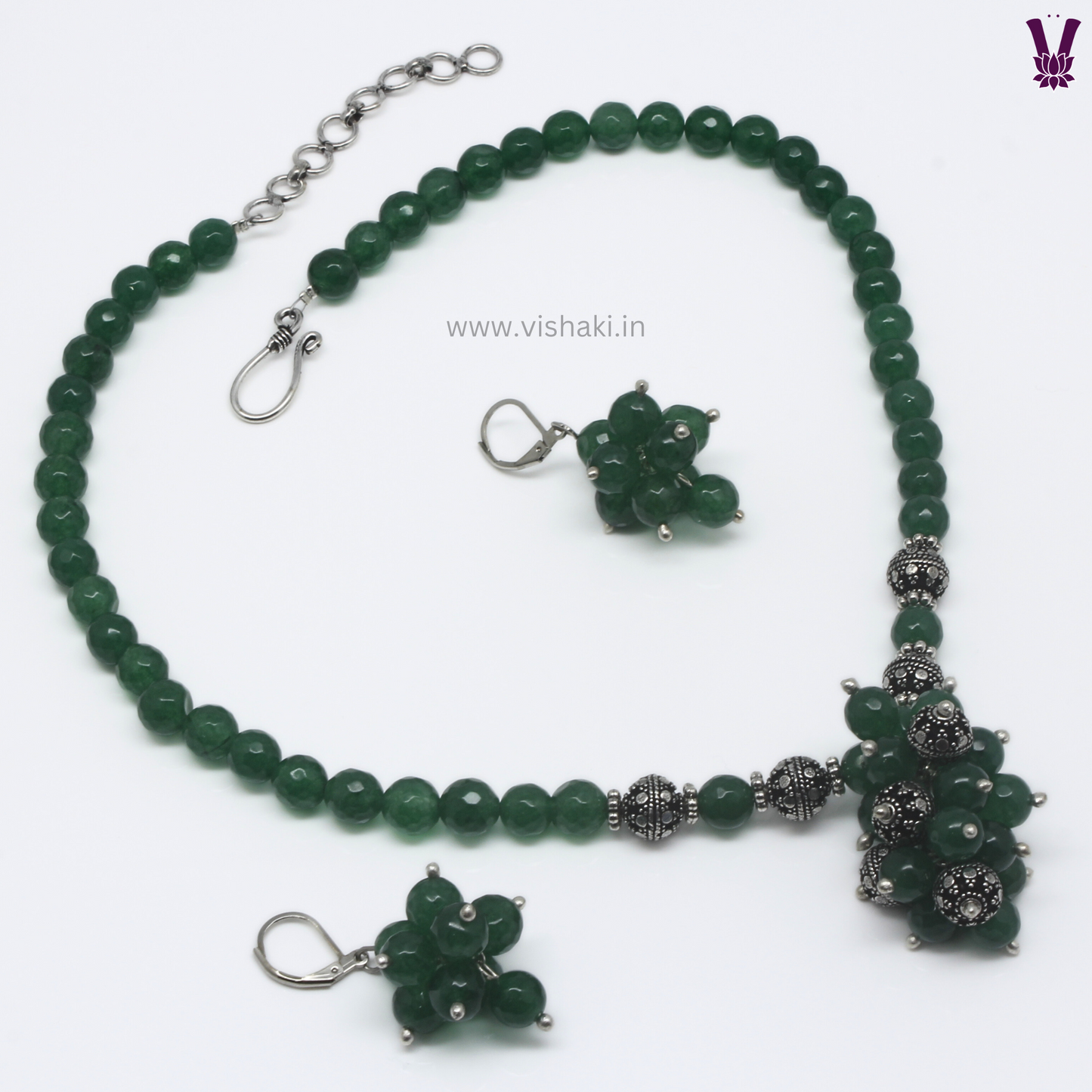 Mrudhvi Green Agate Short Necklace Set