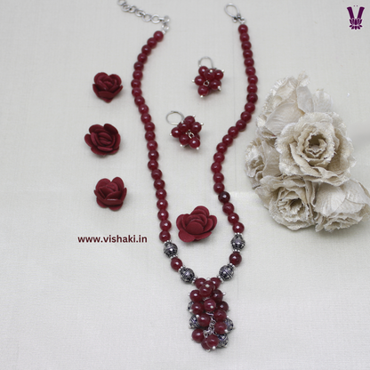 Mrudhvi Ruby Agate Short Necklace Set
