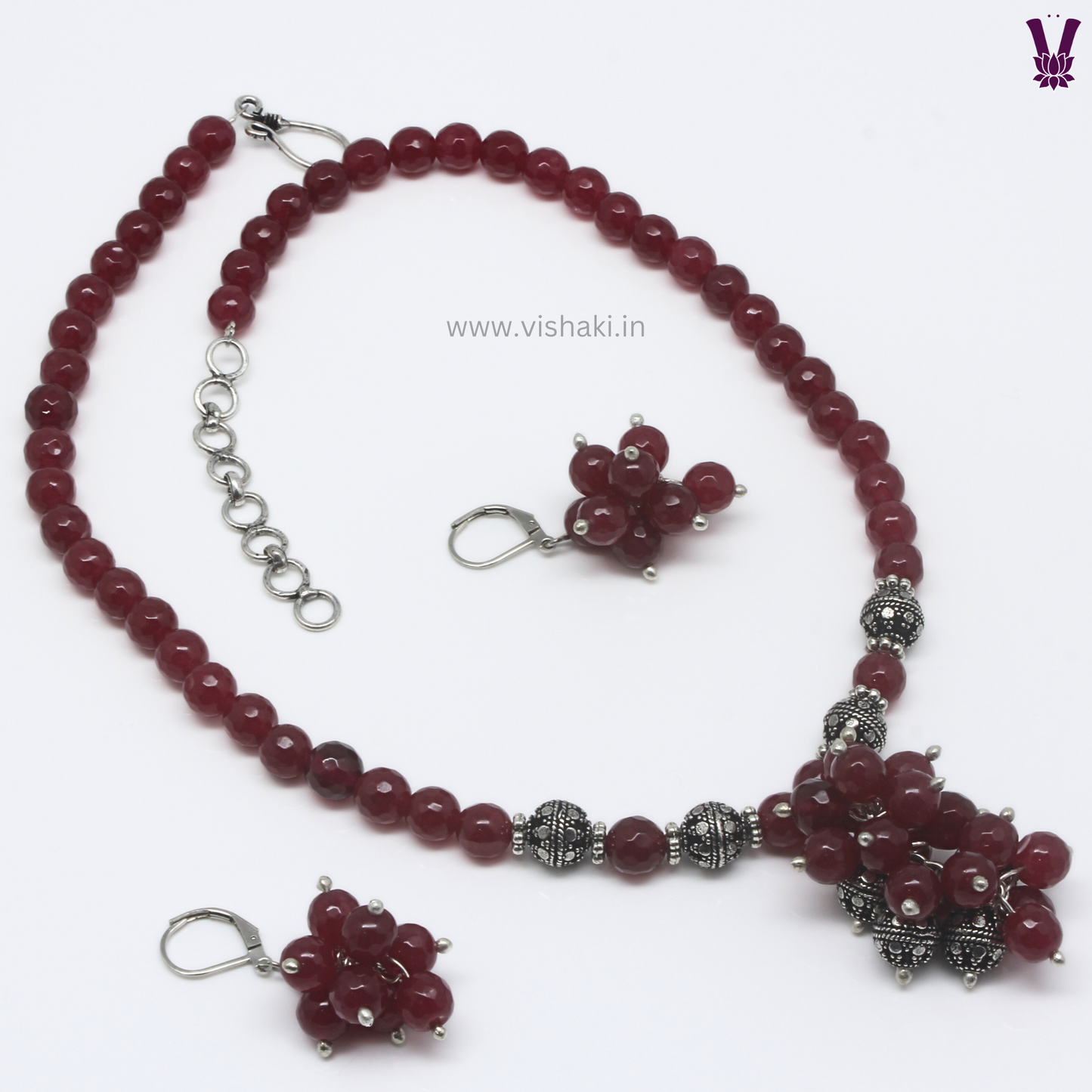 Mrudhvi Ruby Agate Short Necklace Set